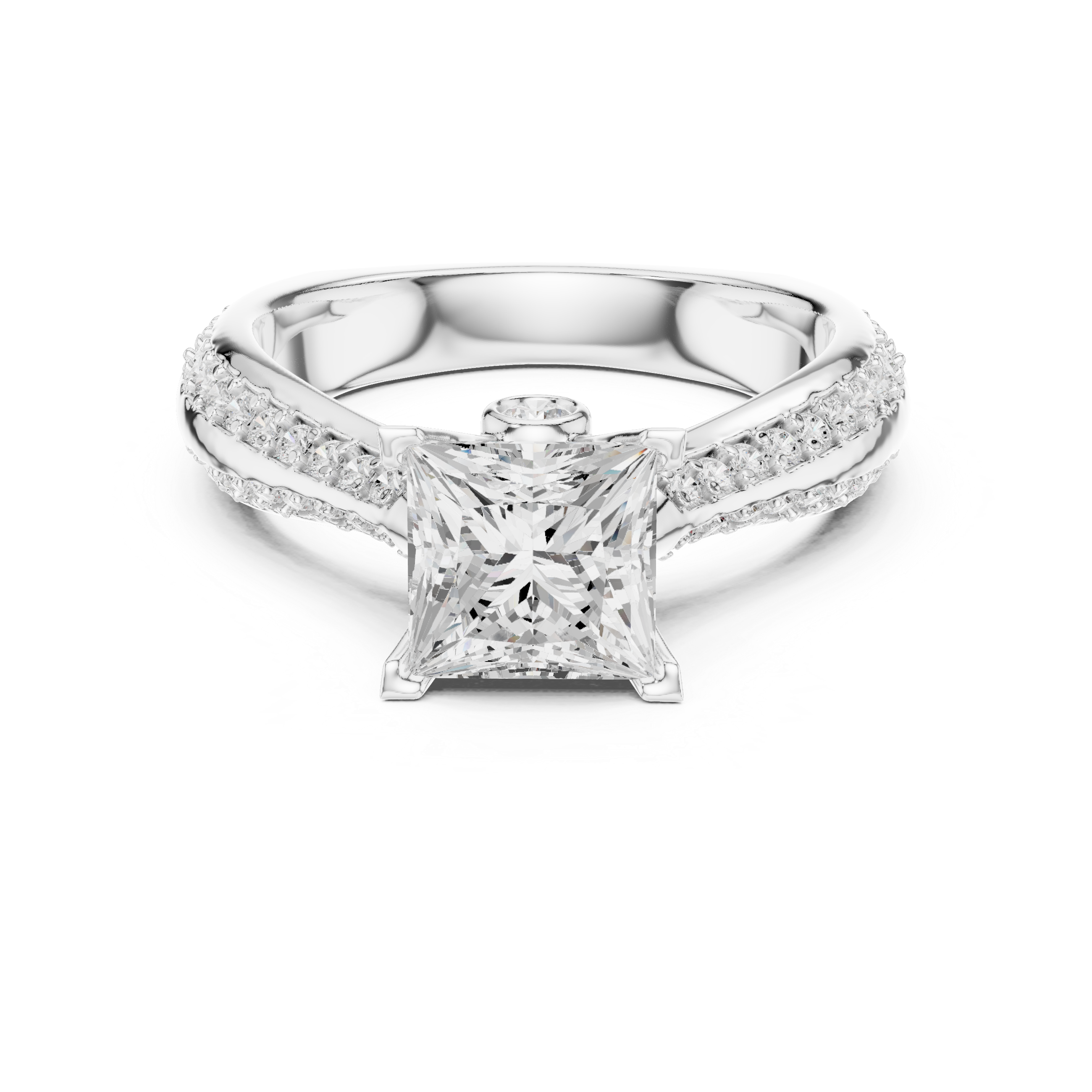 Princess Cut Diamond Engagement Ring – Triple Pavé Cathedral Solitaire Ring