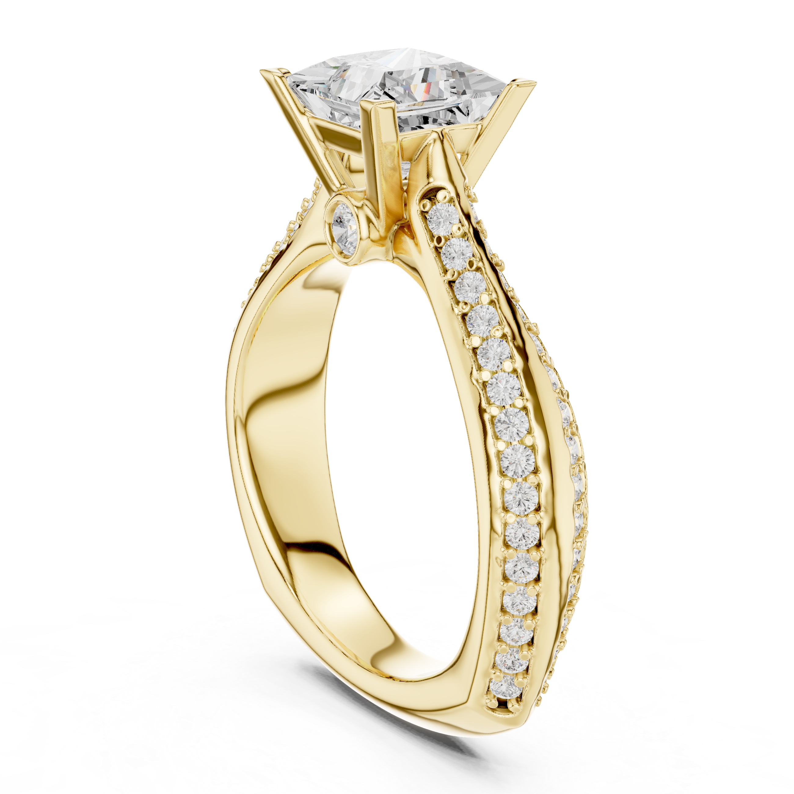 Princess Cut Diamond Engagement Ring – Triple Pavé Cathedral Solitaire Ring