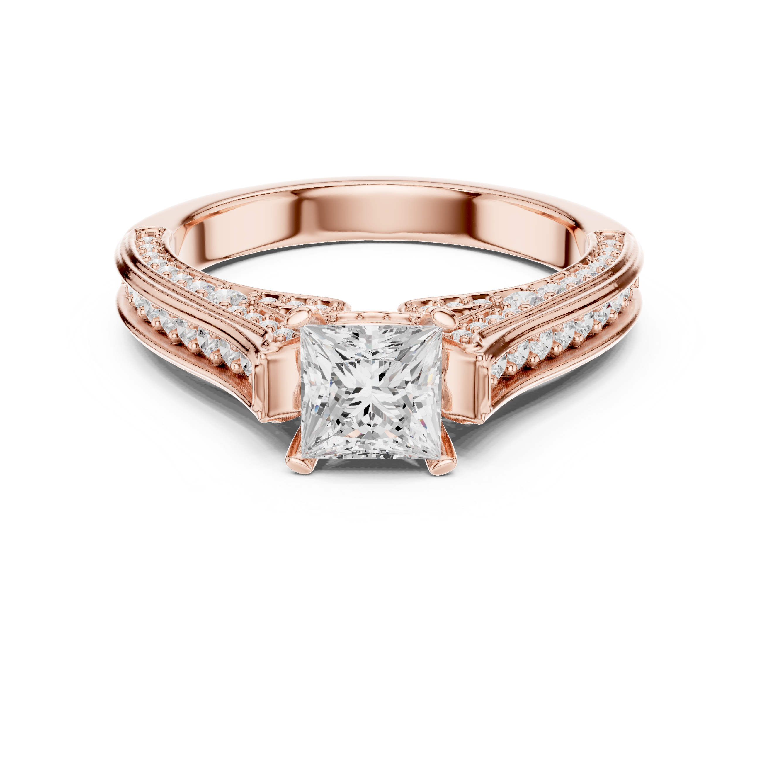 Princess Cut Diamond Engagement Ring – Double Pavé Split Shank Bridal Ring