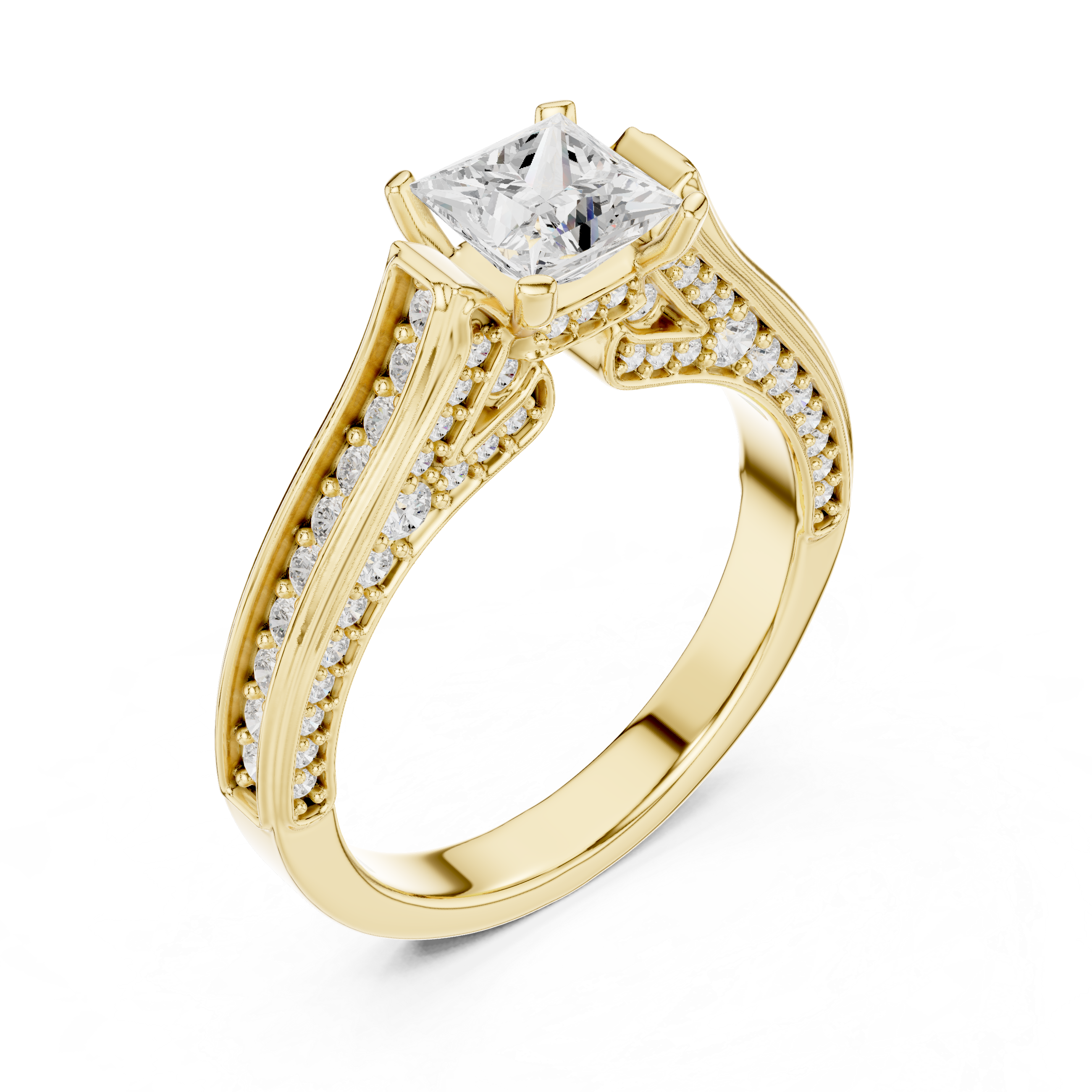 Princess Cut Diamond Engagement Ring – Double Pavé Split Shank Bridal Ring