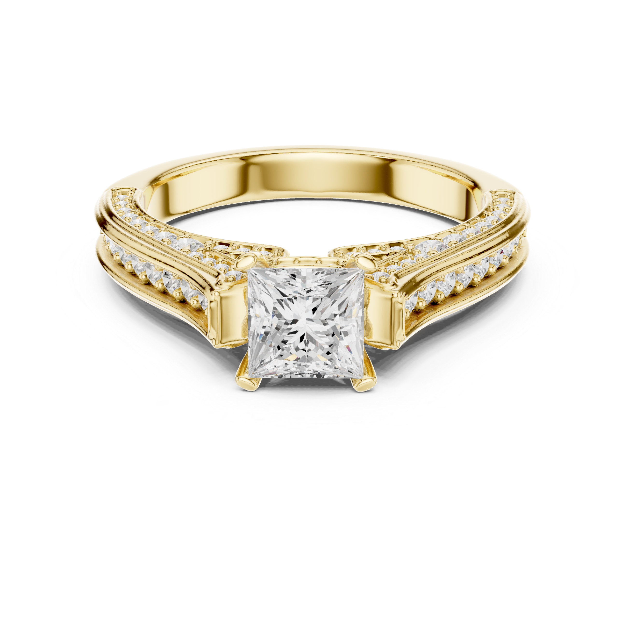 Princess Cut Diamond Engagement Ring – Double Pavé Split Shank Bridal Ring