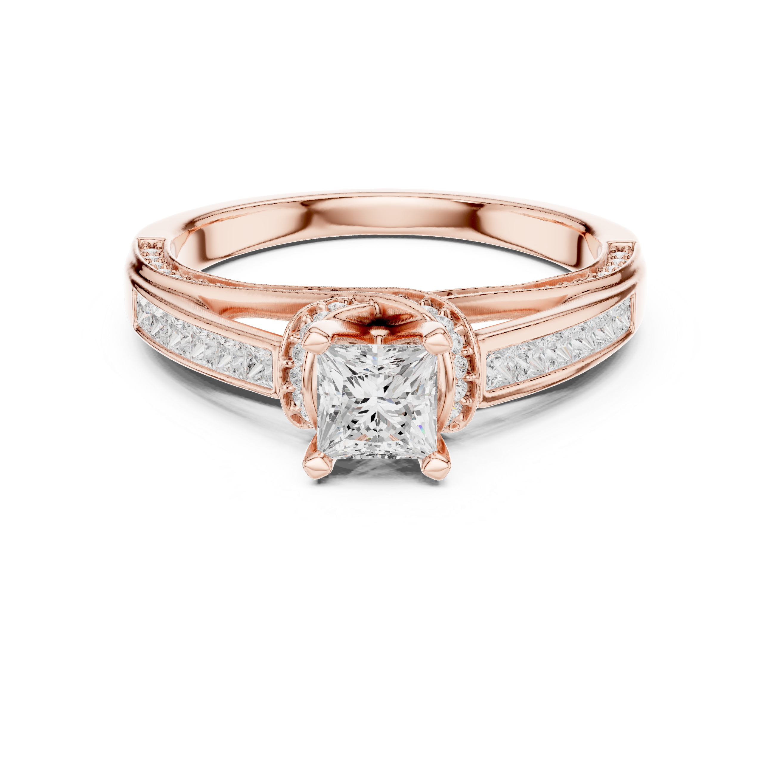 Princess Cut Diamond Engagement Ring – Twisted Split Shank Halo Ring