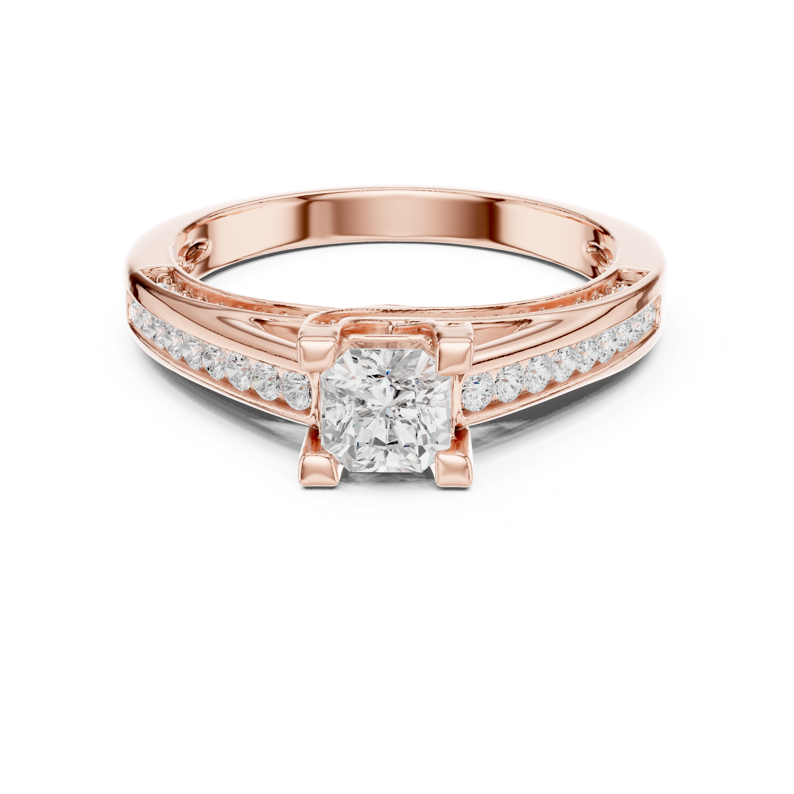Princess Cut Diamond Engagement Ring – Cathedral Solitaire with Pavé Split Shoulders