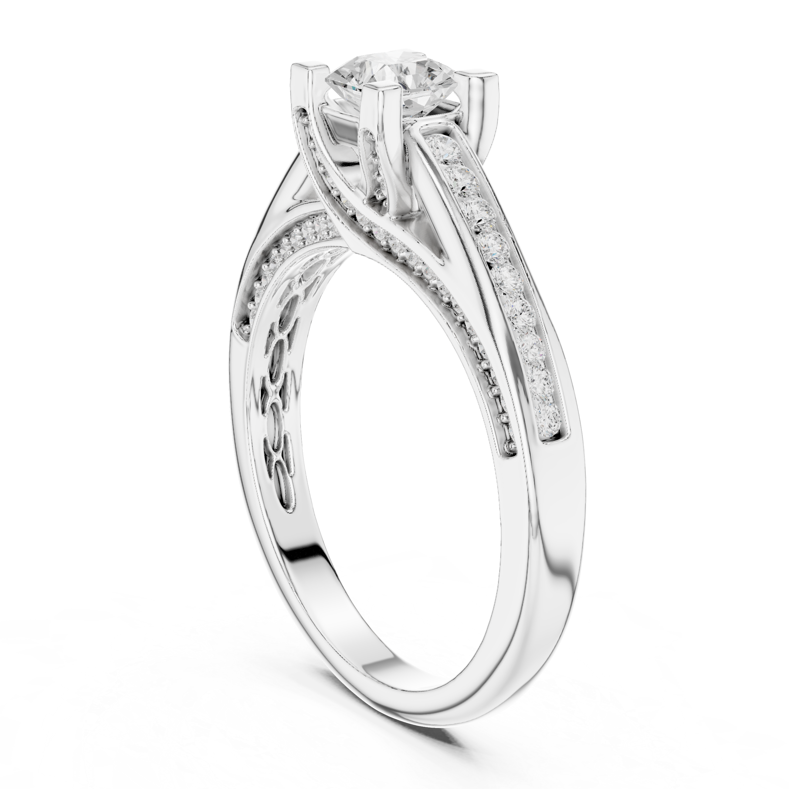 Princess Cut Diamond Engagement Ring – Cathedral Solitaire with Pavé Split Shoulders