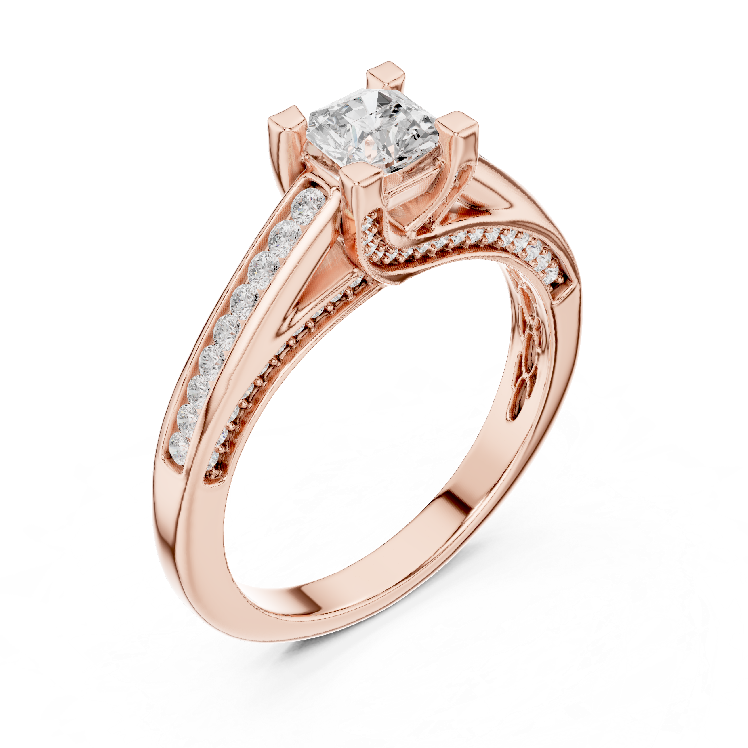 Princess Cut Diamond Engagement Ring – Split Shank Pavé Solitaire Ring