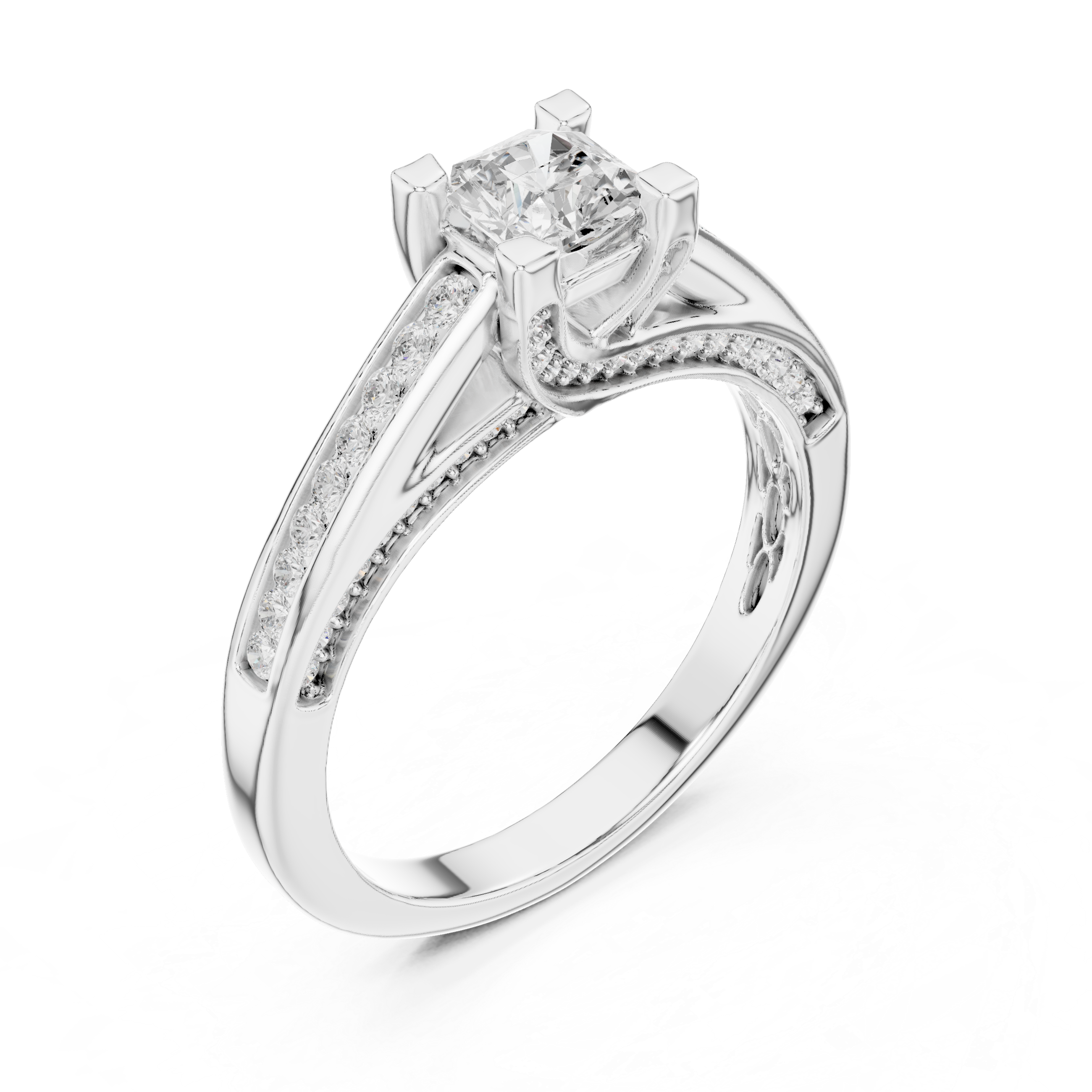 Princess Cut Diamond Engagement Ring – Split Shank Pavé Solitaire Ring