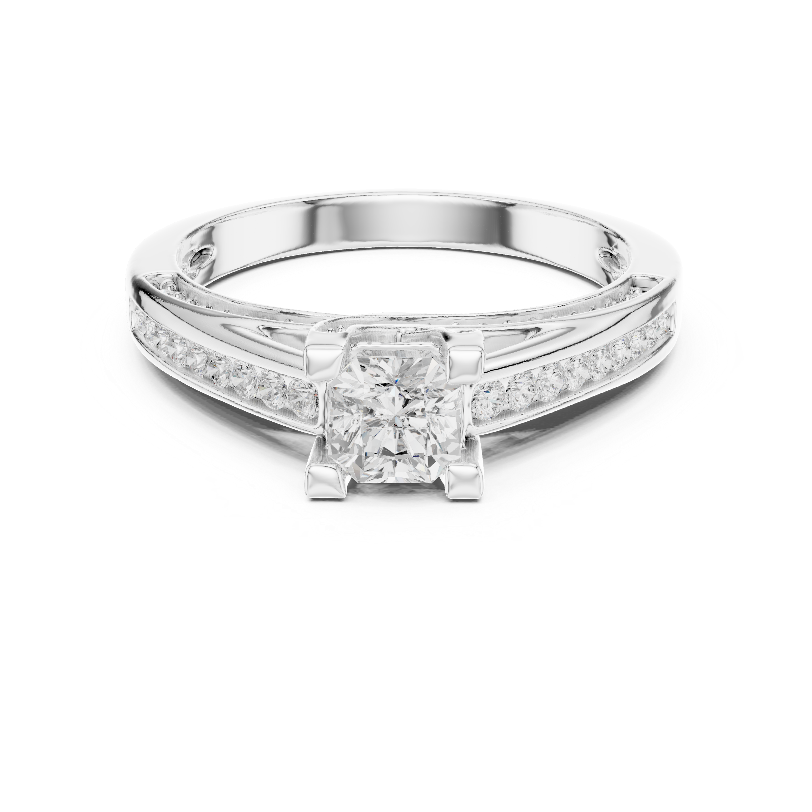 Princess Cut Diamond Engagement Ring – Split Shank Pavé Solitaire Ring