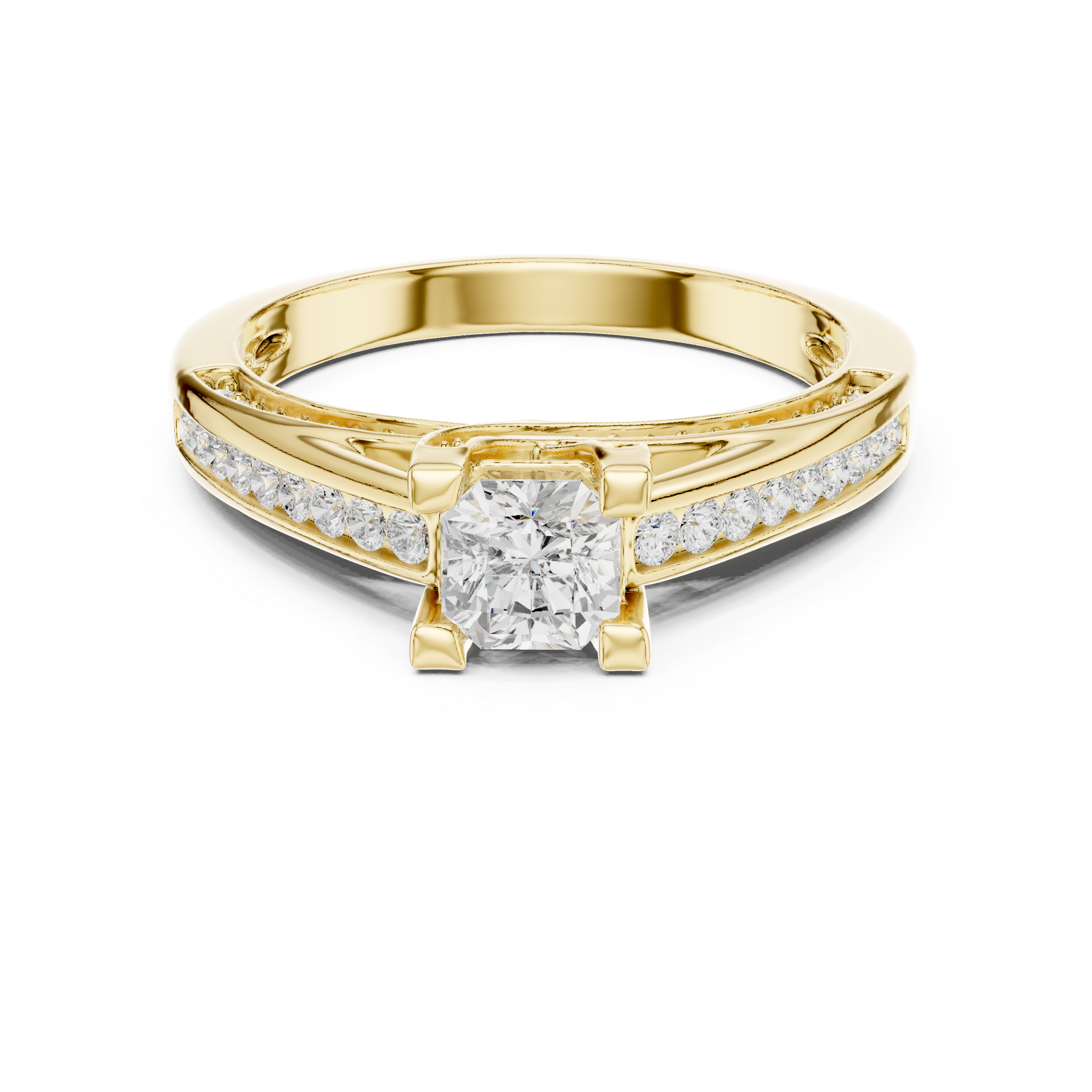 Princess Cut Diamond Engagement Ring – Split Shank Pavé Solitaire Ring