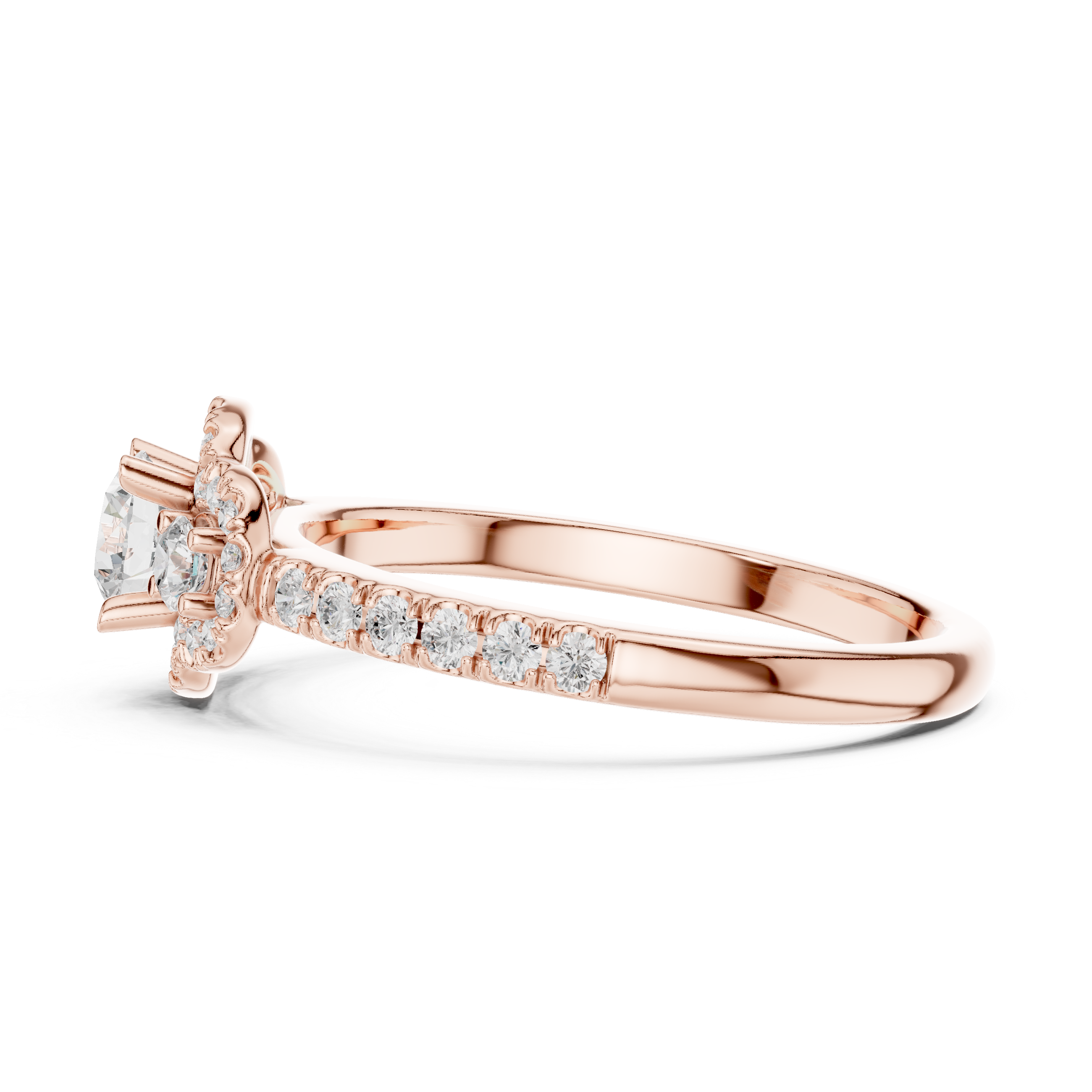 Vintage Halo Diamond Engagement Ring – Round Cut Triple Stone Pavé Ring