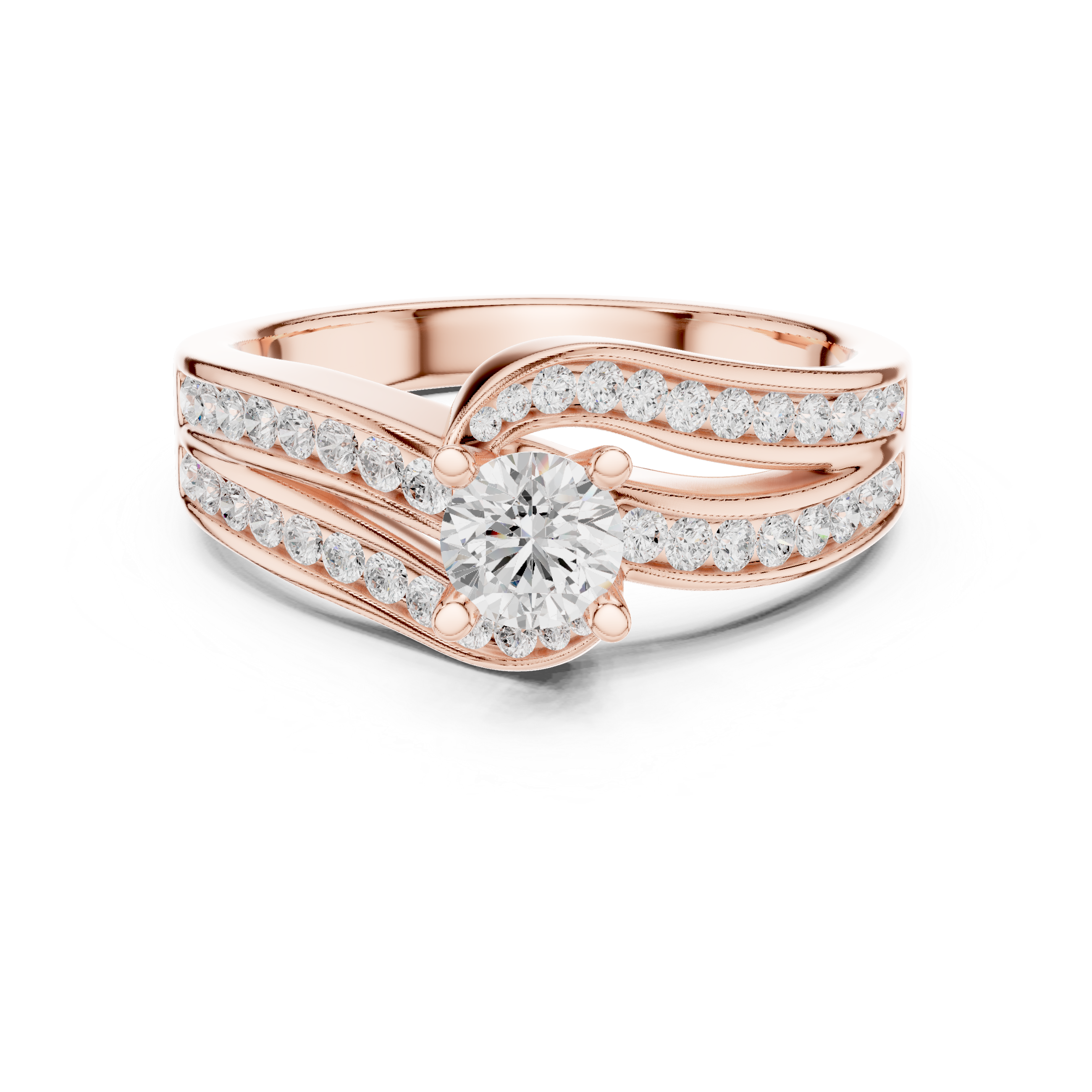 Twisted Double Row Diamond Engagement Ring – Modern Split Pavé Solitaire Ring