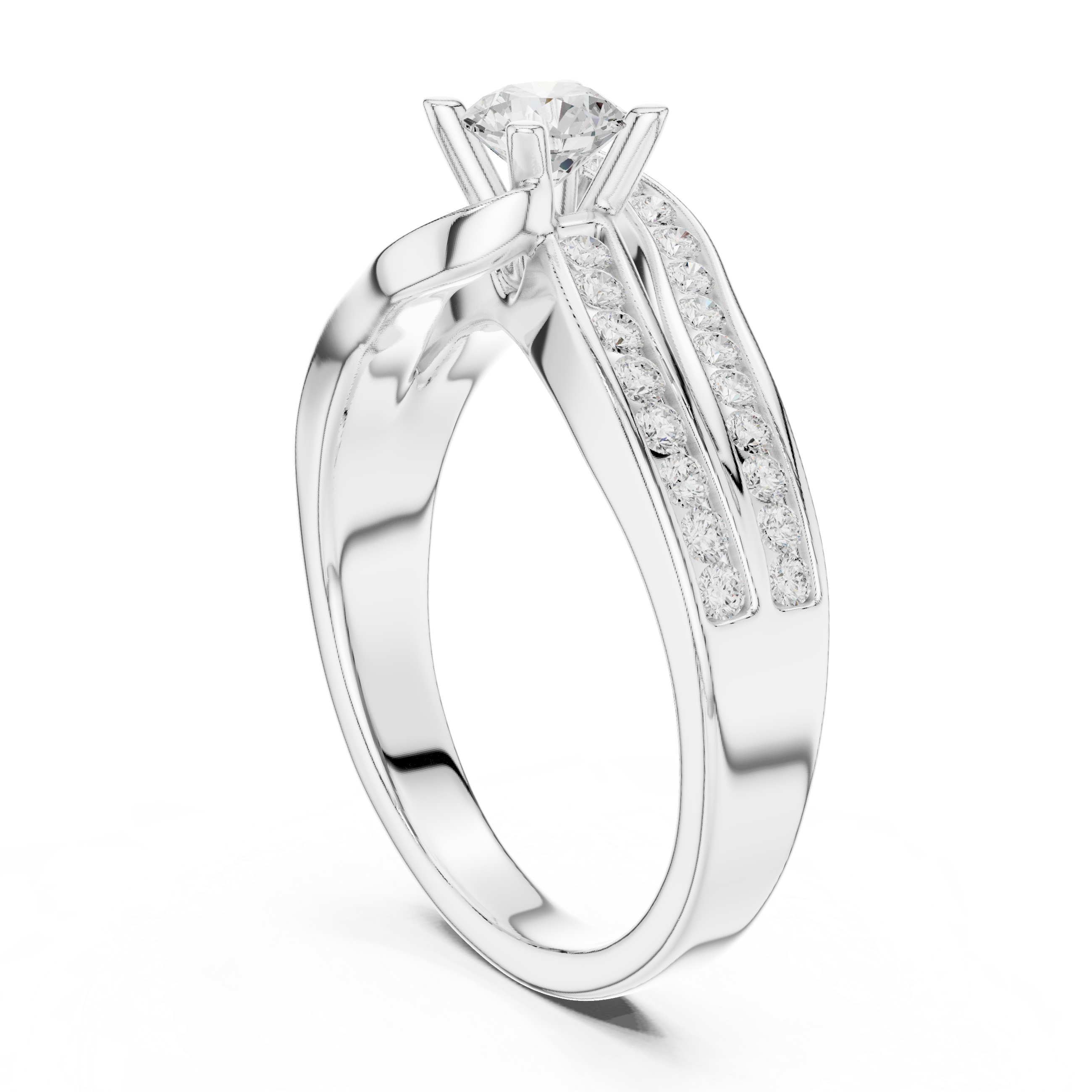 Twisted Double Row Diamond Engagement Ring – Modern Split Pavé Solitaire Ring