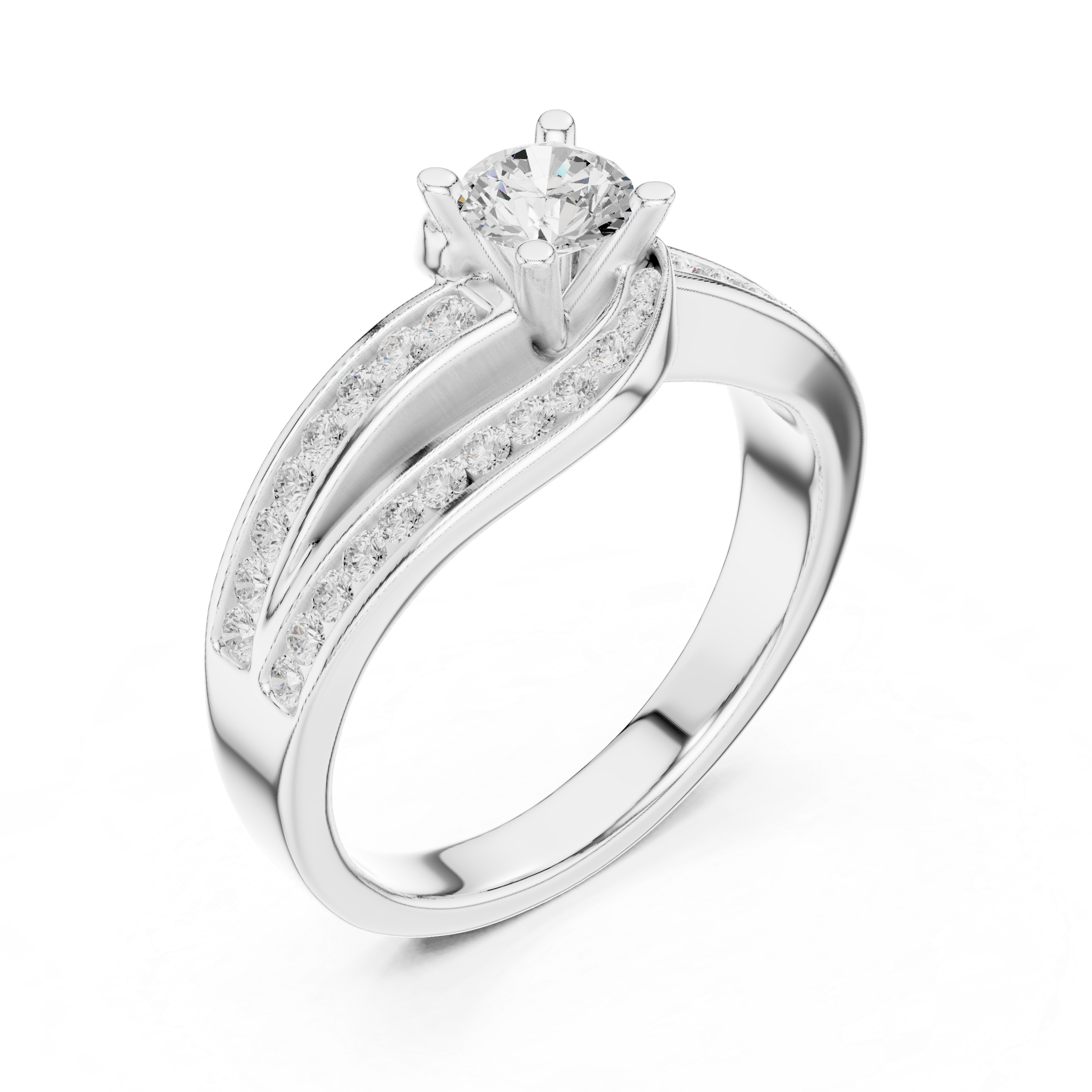 Twisted Double Row Diamond Engagement Ring – Modern Split Pavé Solitaire Ring