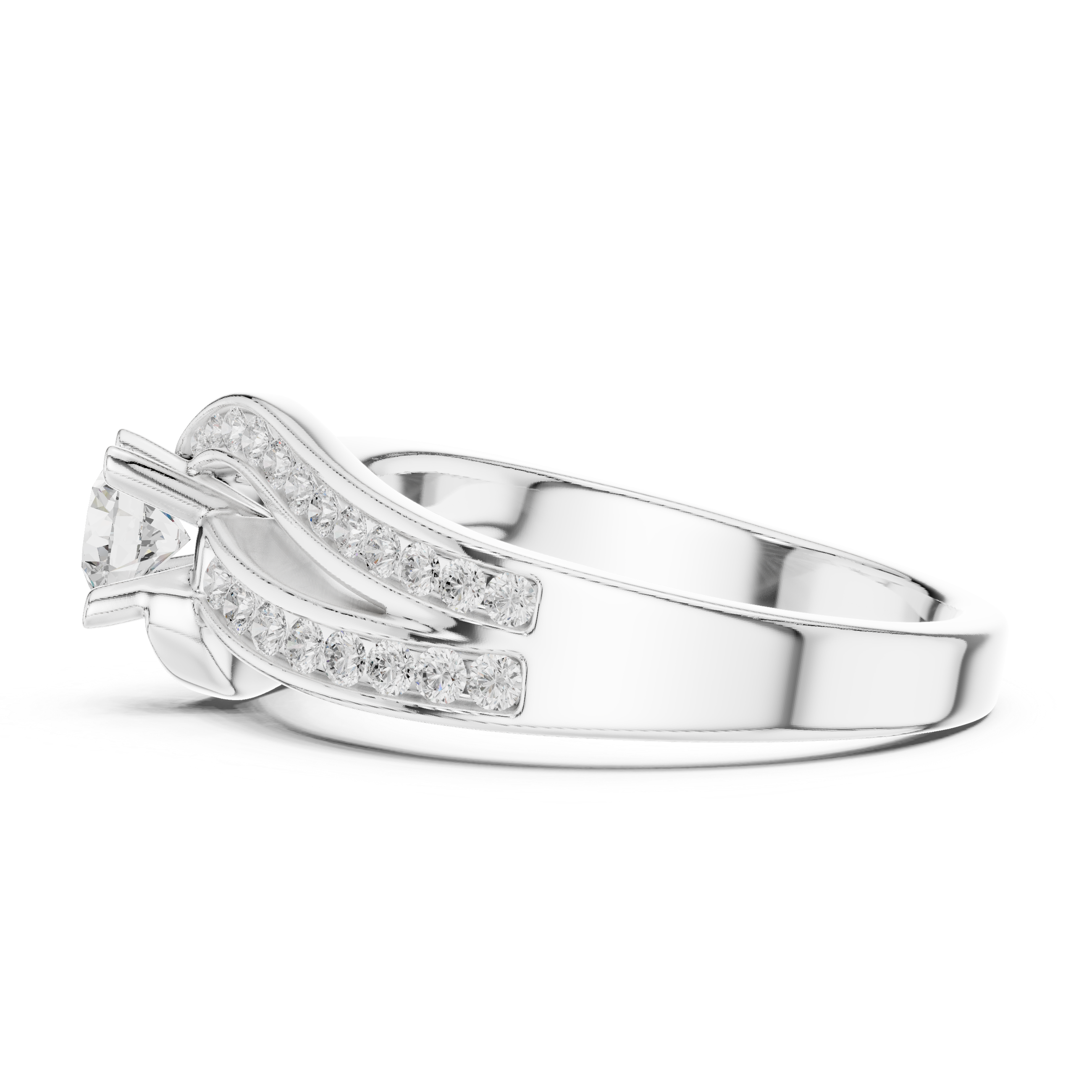Twisted Double Row Diamond Engagement Ring – Modern Split Pavé Solitaire Ring