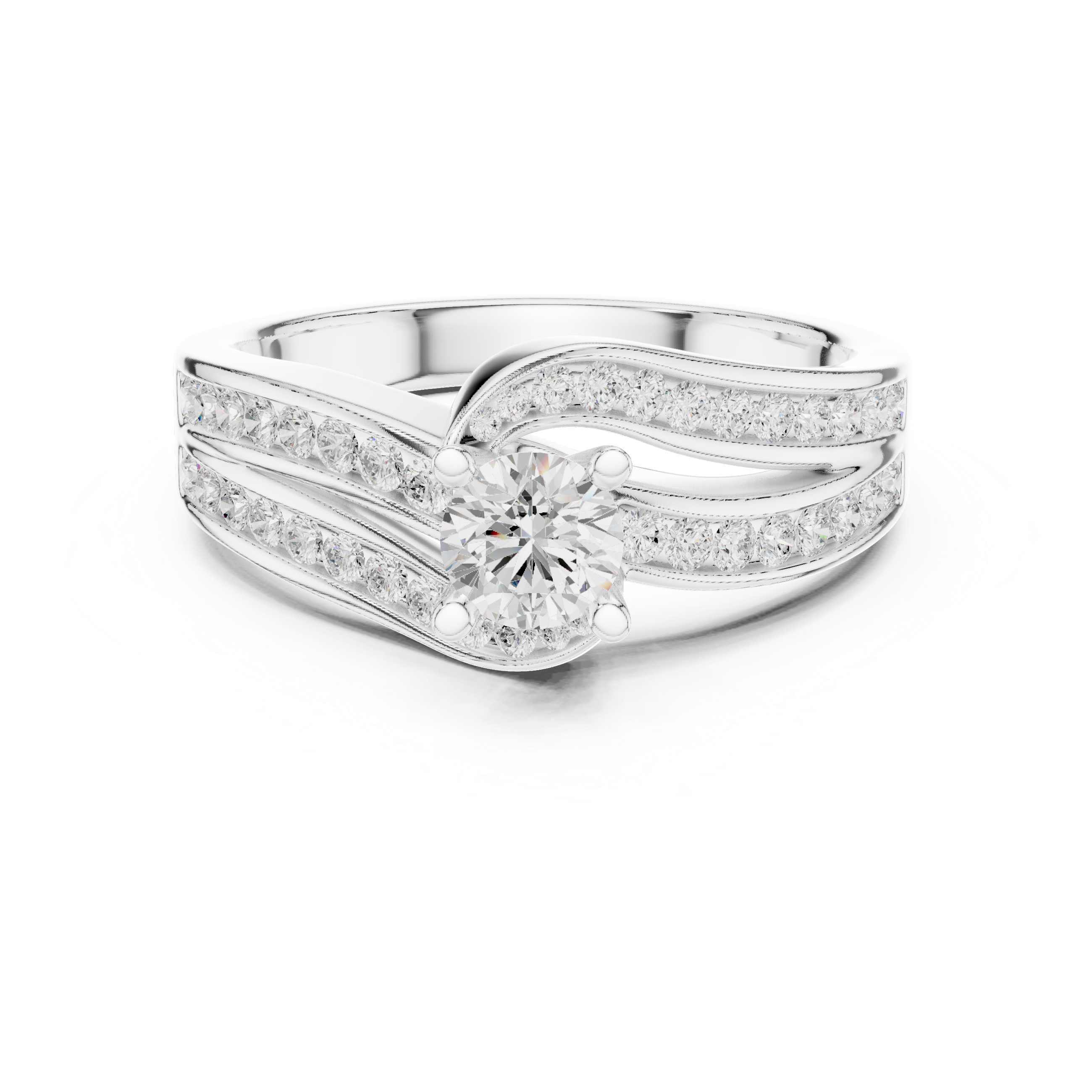 Twisted Double Row Diamond Engagement Ring – Modern Split Pavé Solitaire Ring