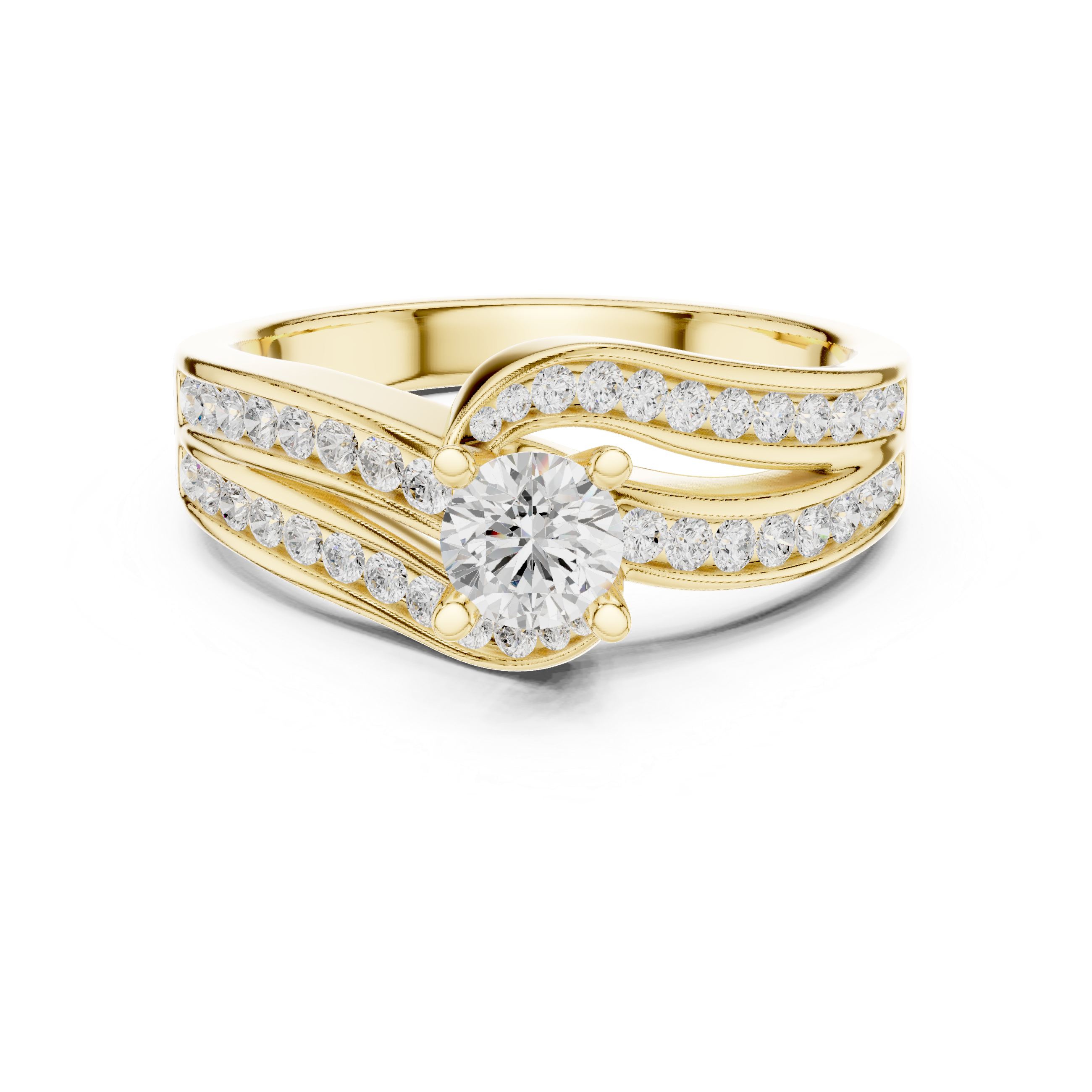 Twisted Double Row Diamond Engagement Ring – Modern Split Pavé Solitaire Ring
