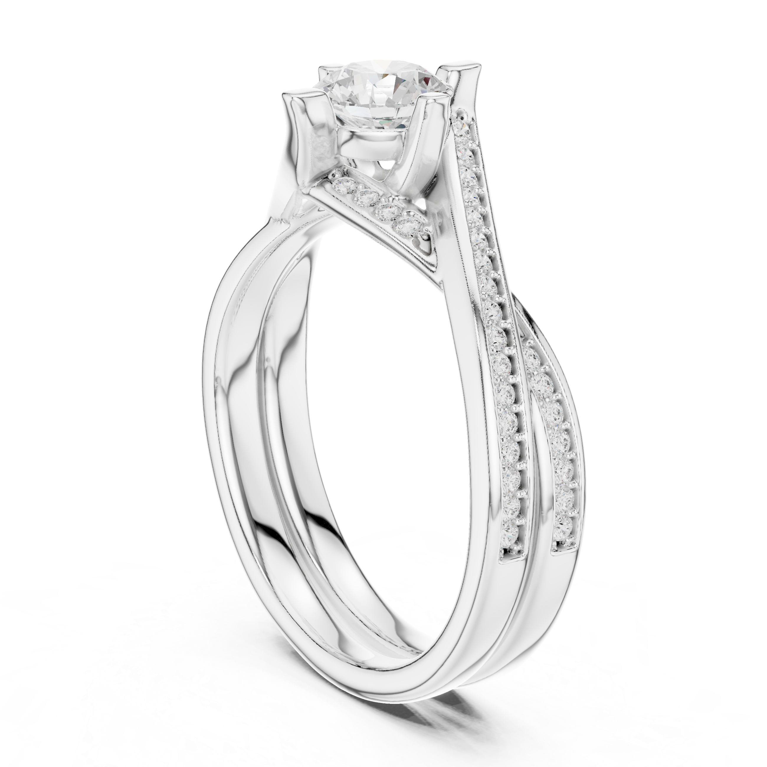 Twisted Split Shank Diamond Engagement Ring – Criss Cross Pavé Solitaire Ring