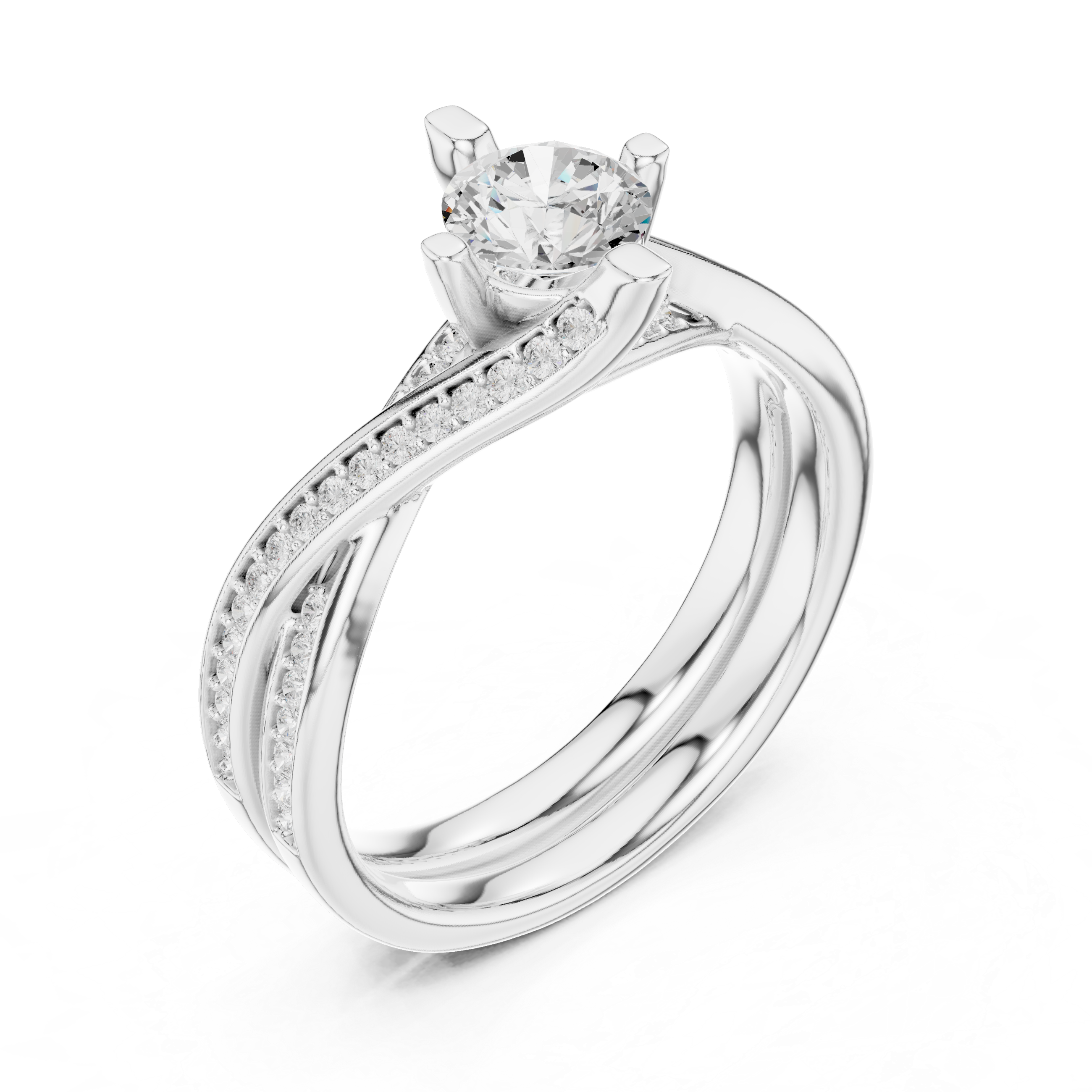 Twisted Split Shank Diamond Engagement Ring – Criss Cross Pavé Solitaire Ring