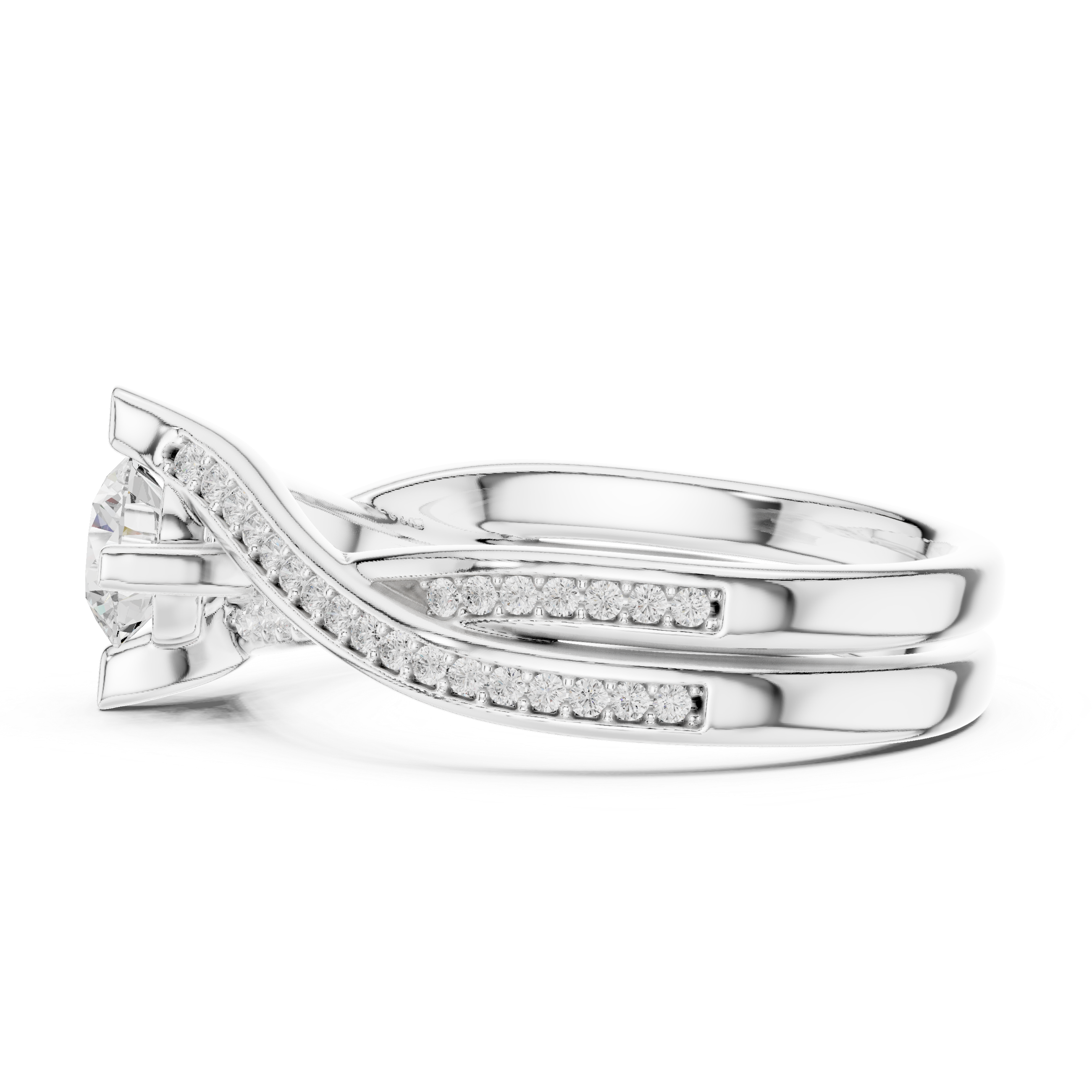 Twisted Split Shank Diamond Engagement Ring – Criss Cross Pavé Solitaire Ring