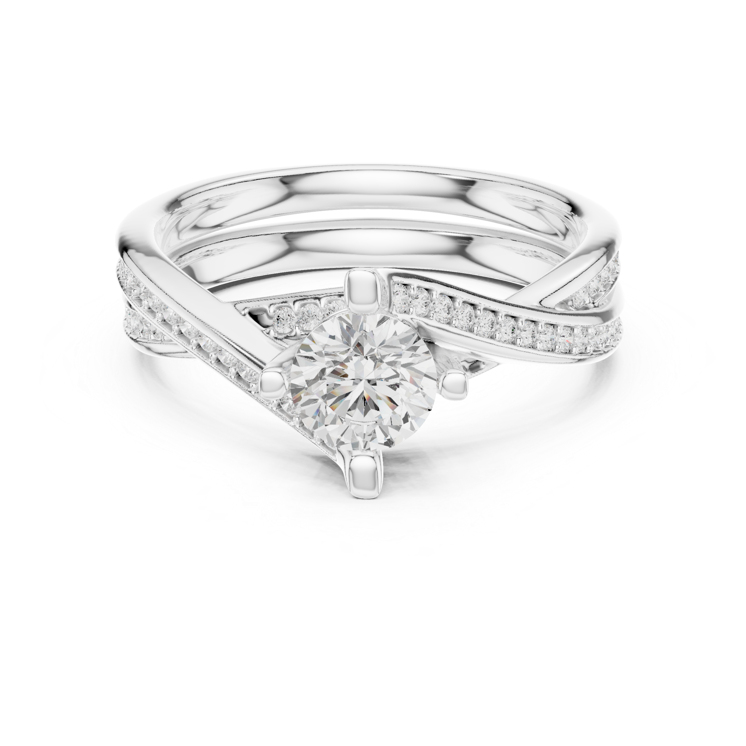 Twisted Split Shank Diamond Engagement Ring – Criss Cross Pavé Solitaire Ring