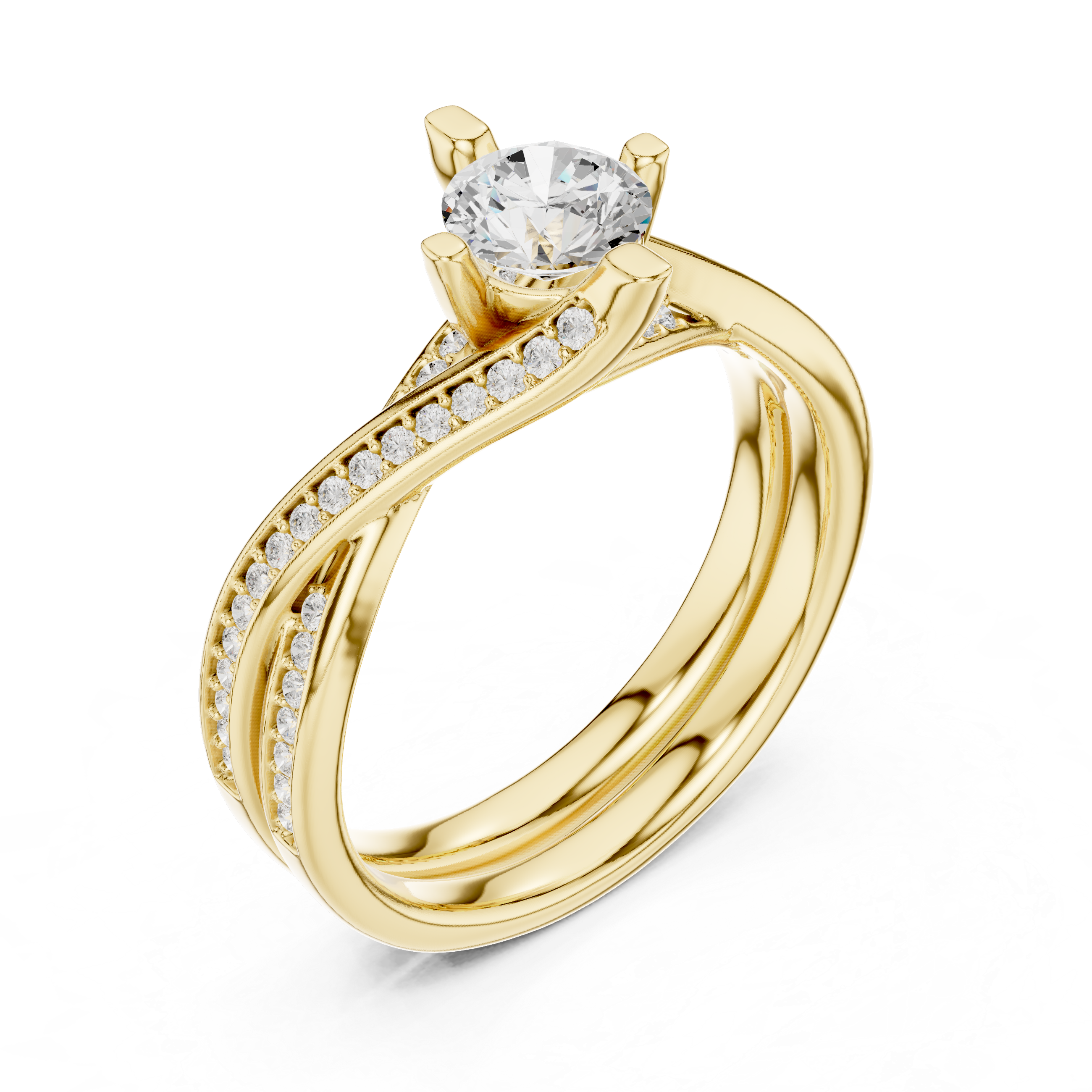 Twisted Split Shank Diamond Engagement Ring – Criss Cross Pavé Solitaire Ring