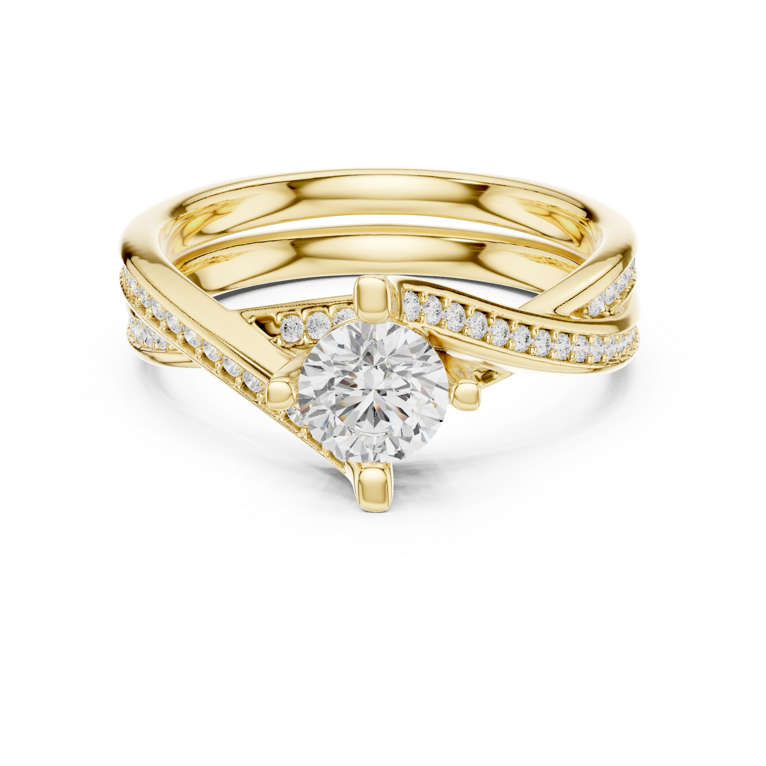 Twisted Split Shank Diamond Engagement Ring – Criss Cross Pavé Solitaire Ring