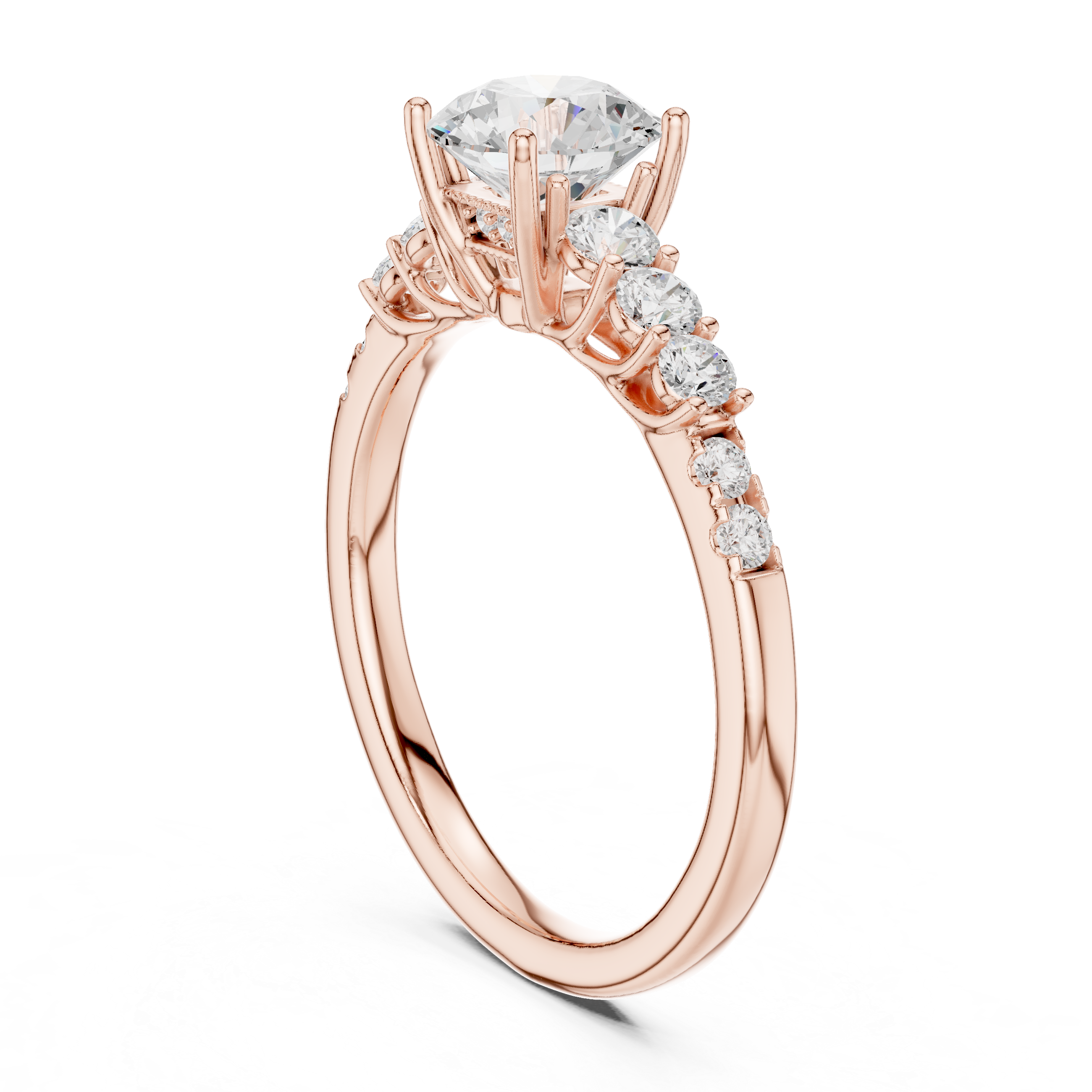 Classic Round Diamond Engagement Ring – Graduated Side Stone Solitaire Ring