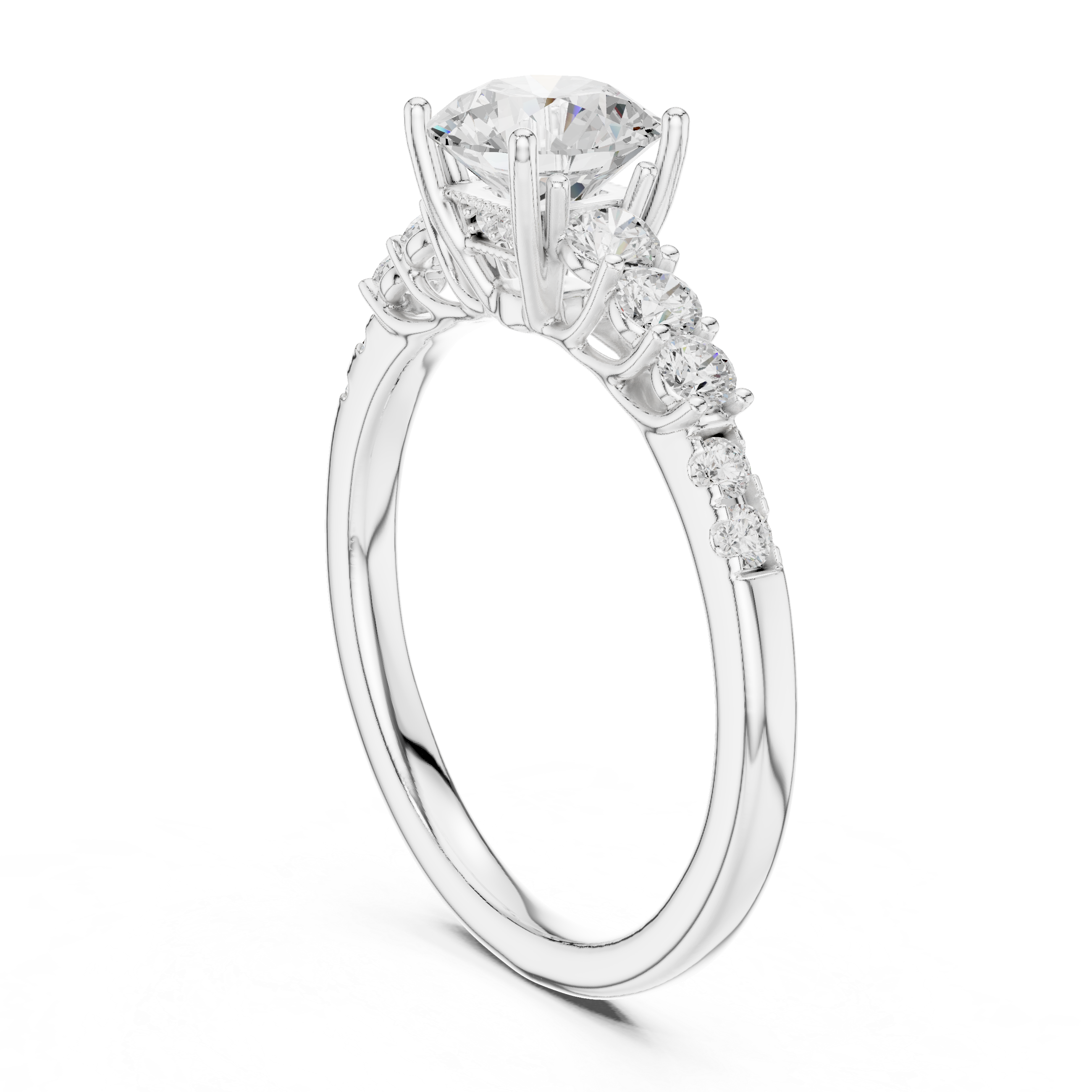 Classic Round Diamond Engagement Ring – Graduated Side Stone Solitaire Ring