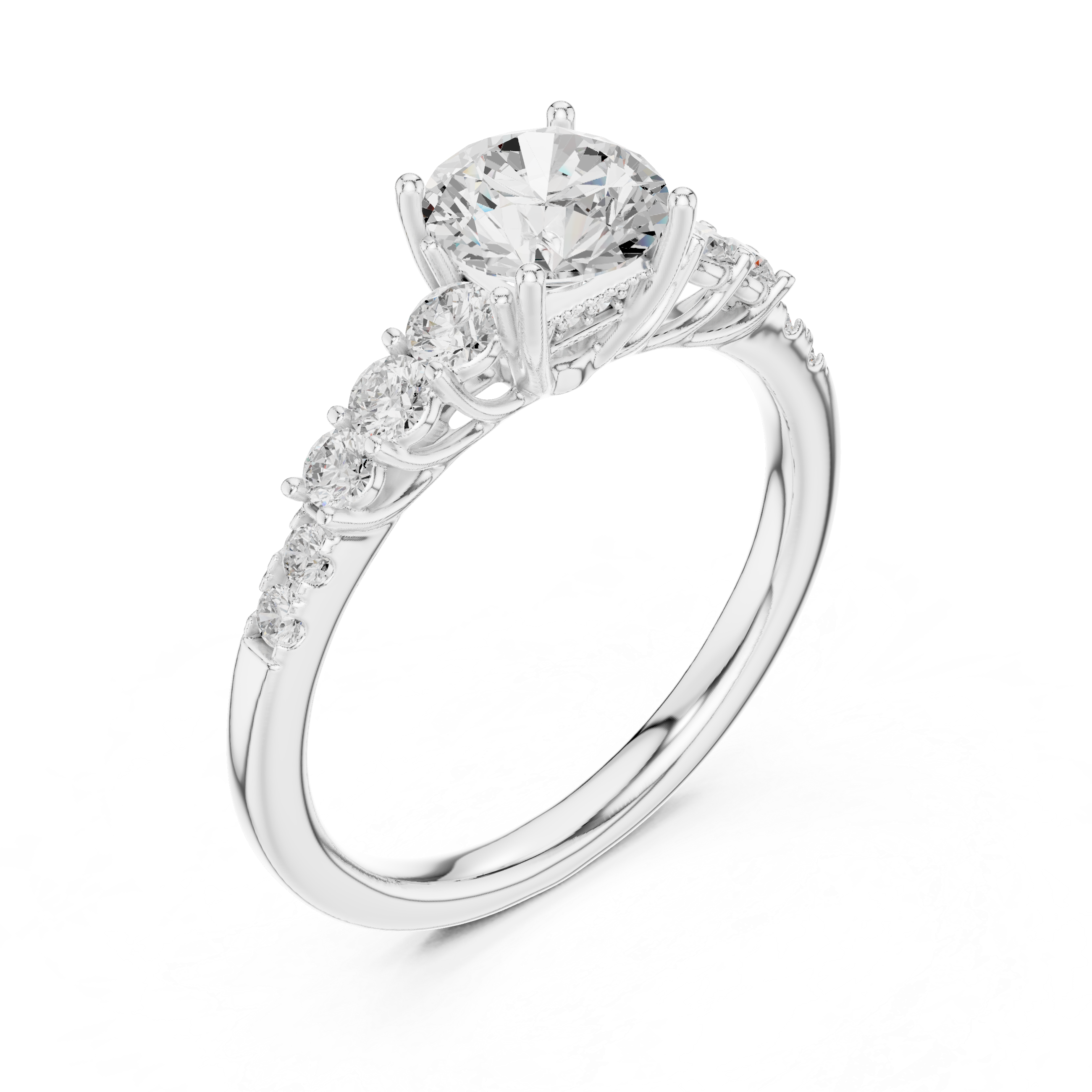 Classic Round Diamond Engagement Ring – Graduated Side Stone Solitaire Ring