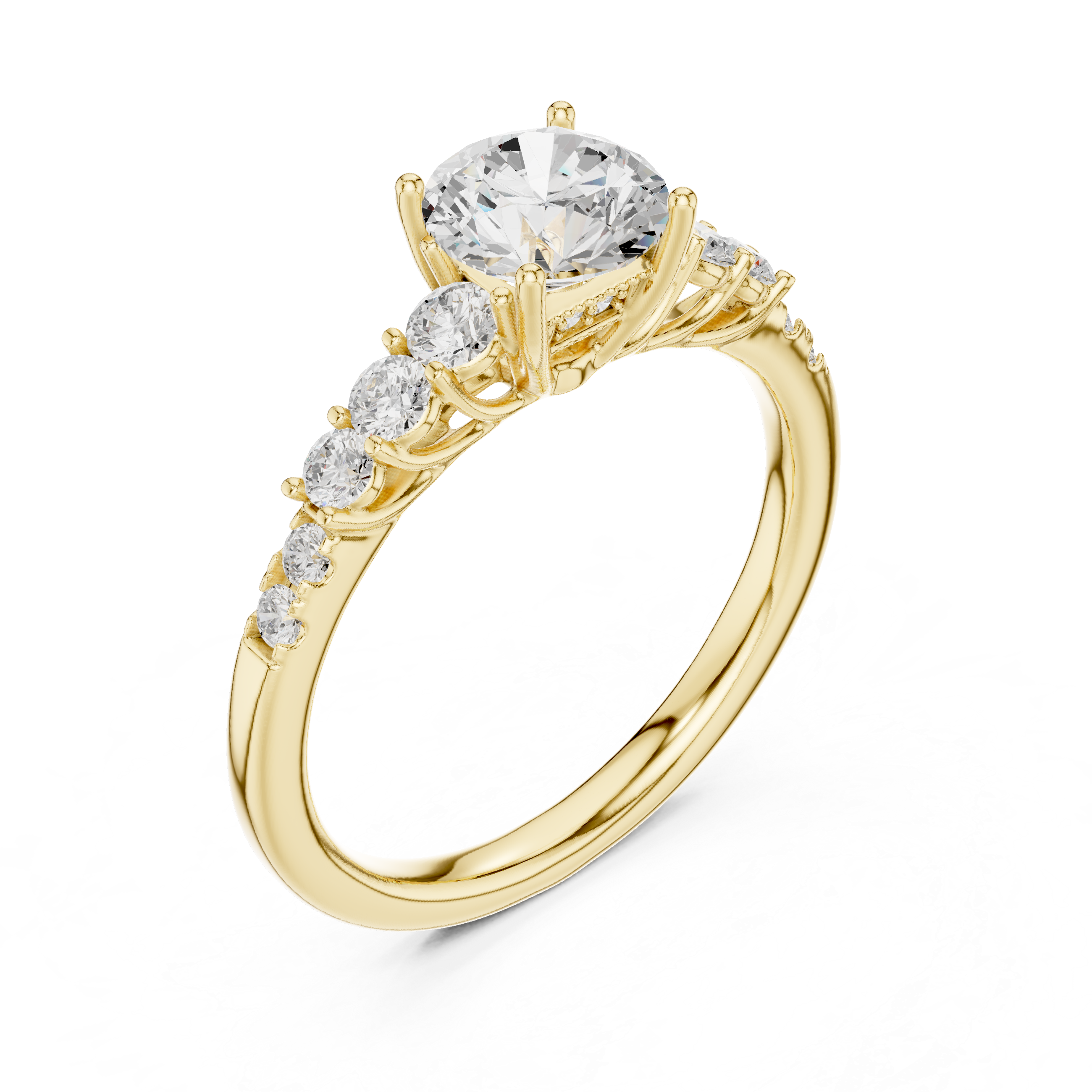 Classic Round Diamond Engagement Ring – Graduated Side Stone Solitaire Ring