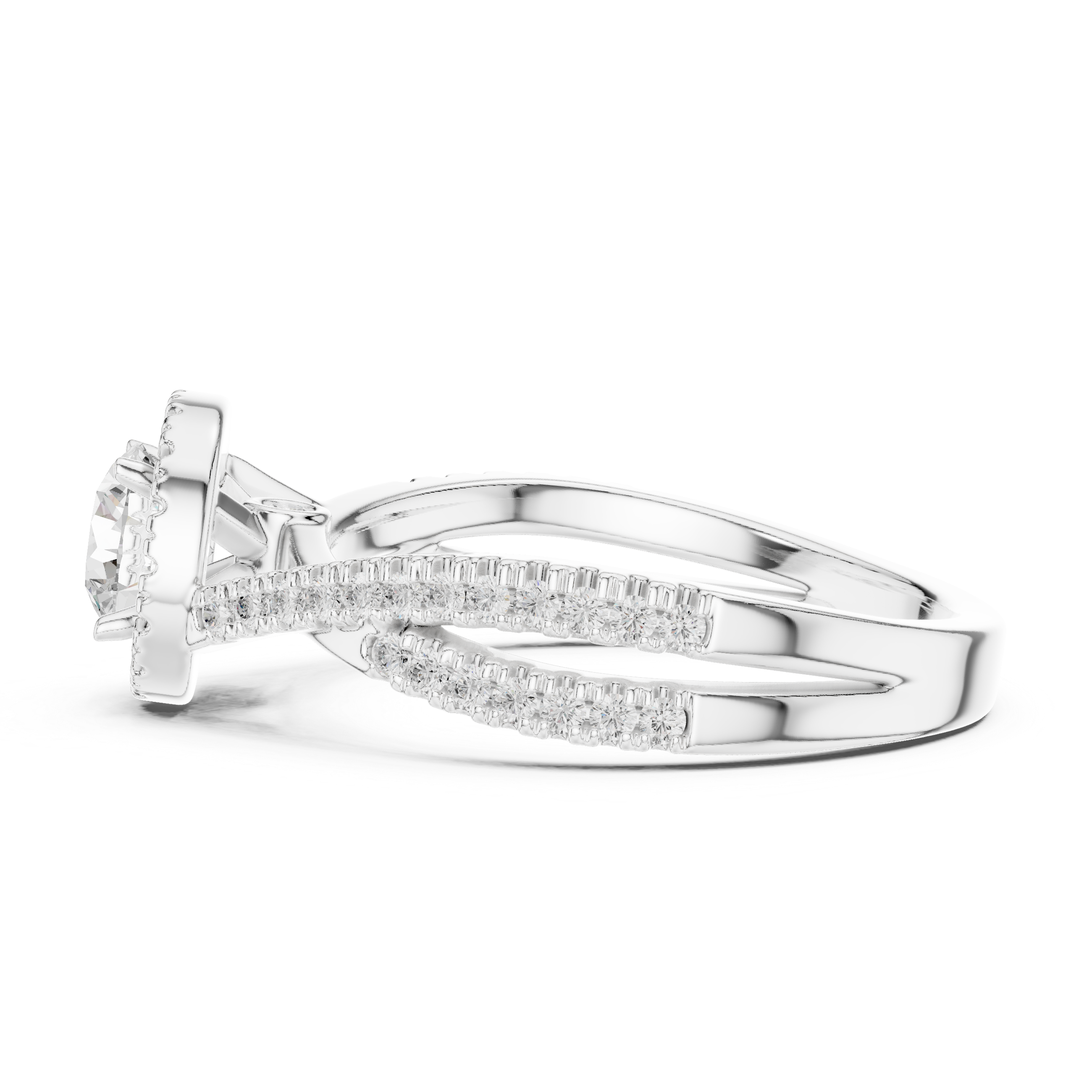 Halo Split Shank Diamond Engagement Ring – Round Cut Pavé Bridal Ring