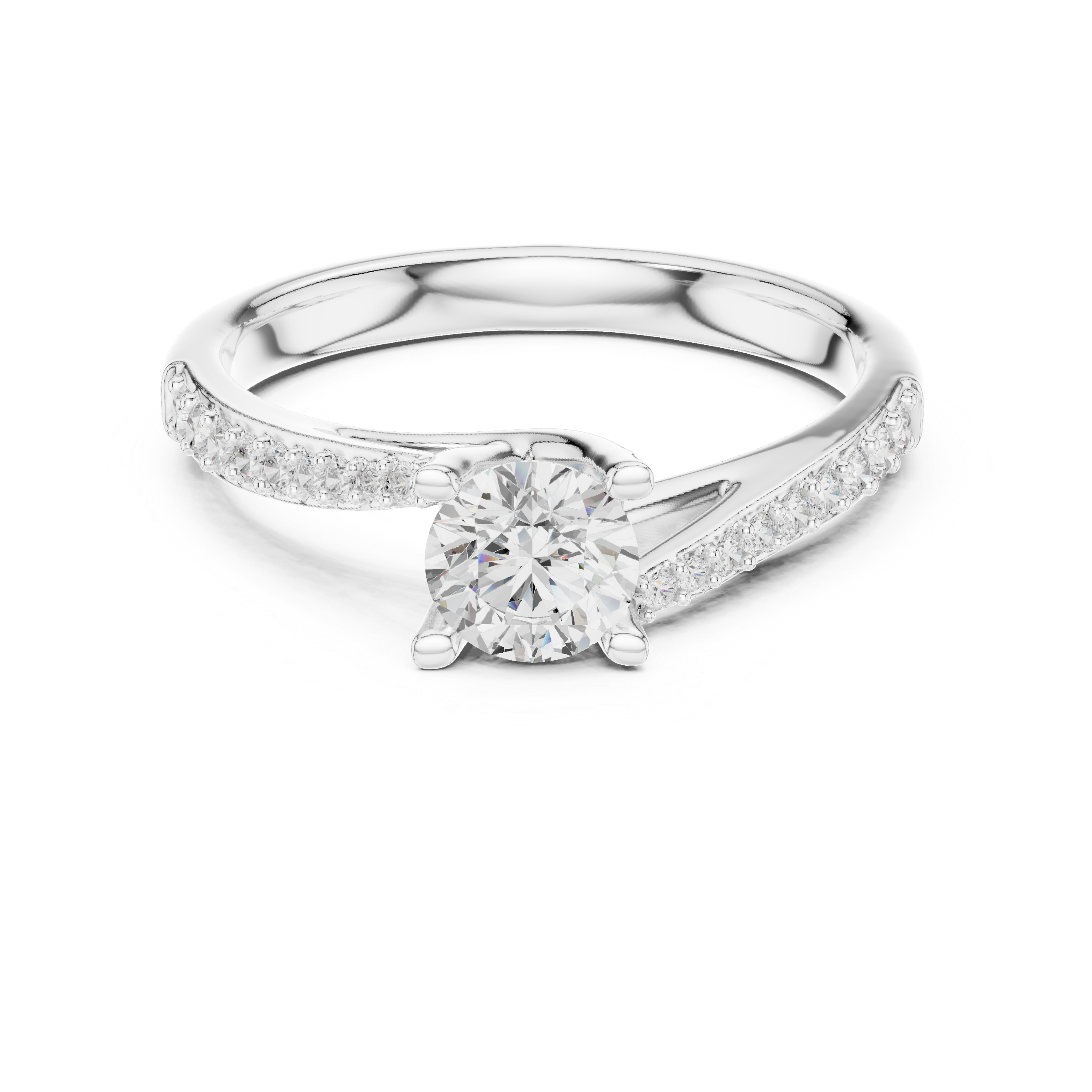 Twisted Pavé Diamond Engagement Ring – Modern Round Solitaire Bridal Ring