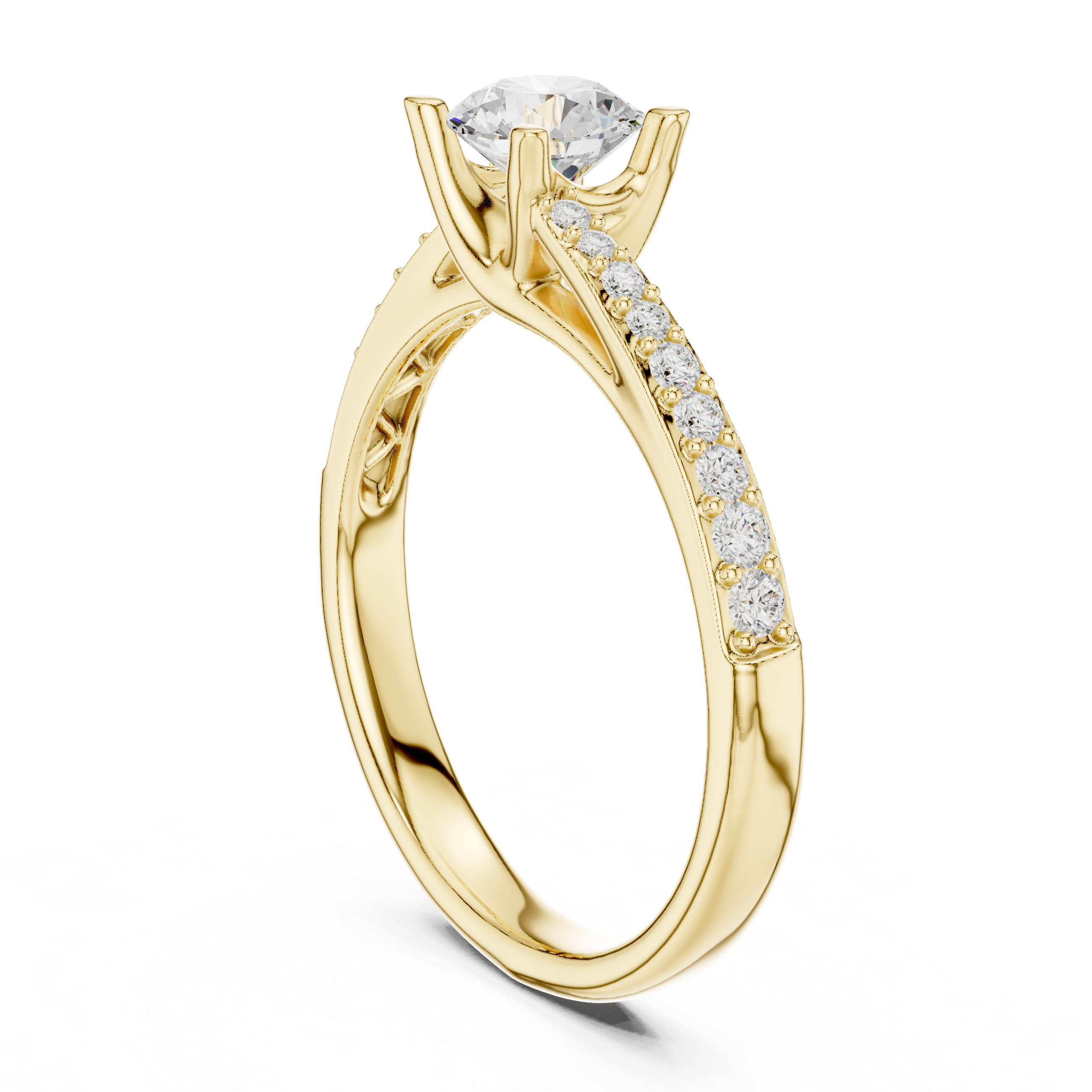 Twisted Pavé Diamond Engagement Ring – Modern Round Solitaire Bridal Ring