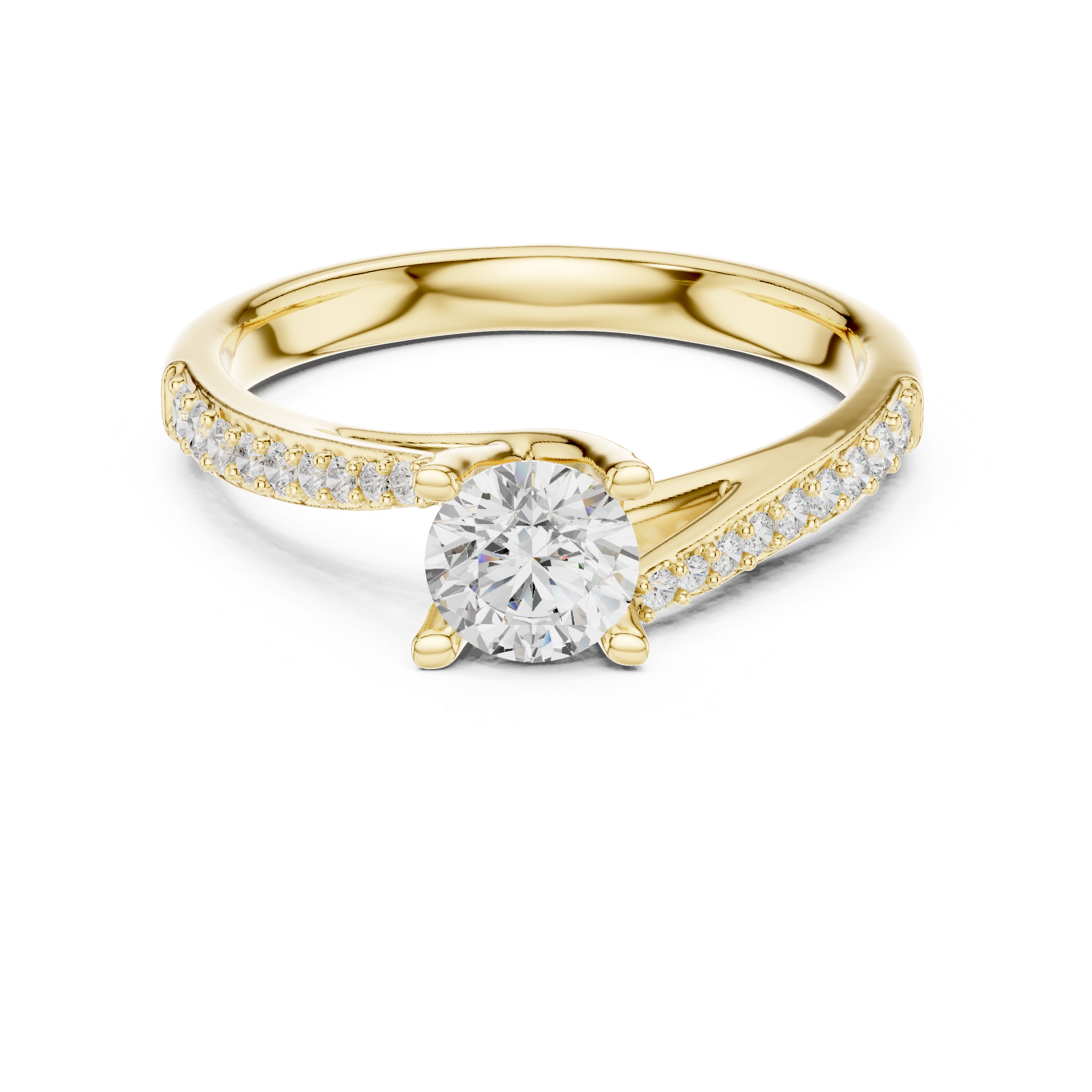 Twisted Pavé Diamond Engagement Ring – Modern Round Solitaire Bridal Ring