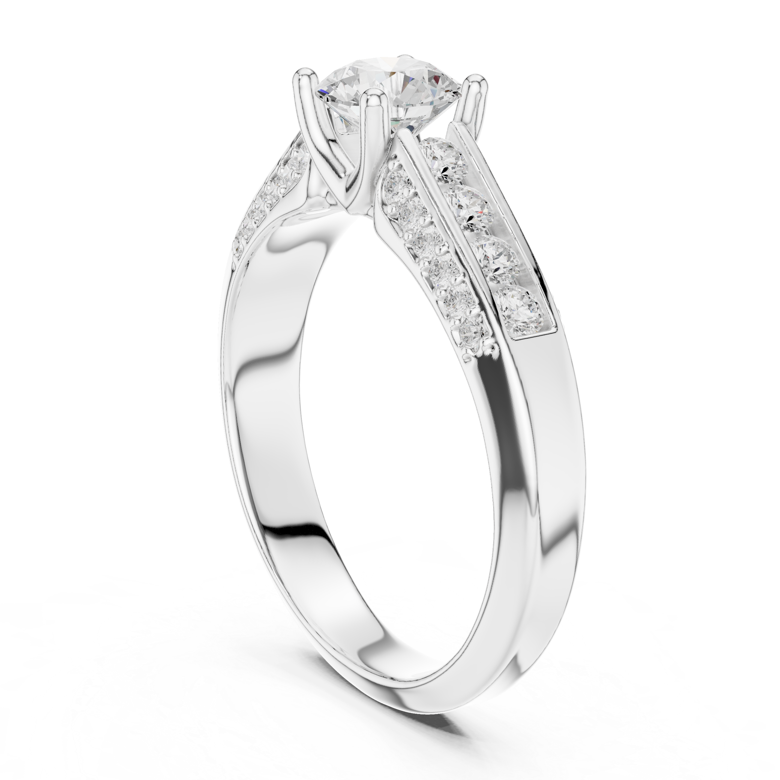 Channel Set Diamond Engagement Ring – Modern Round Solitaire Bridal Ring