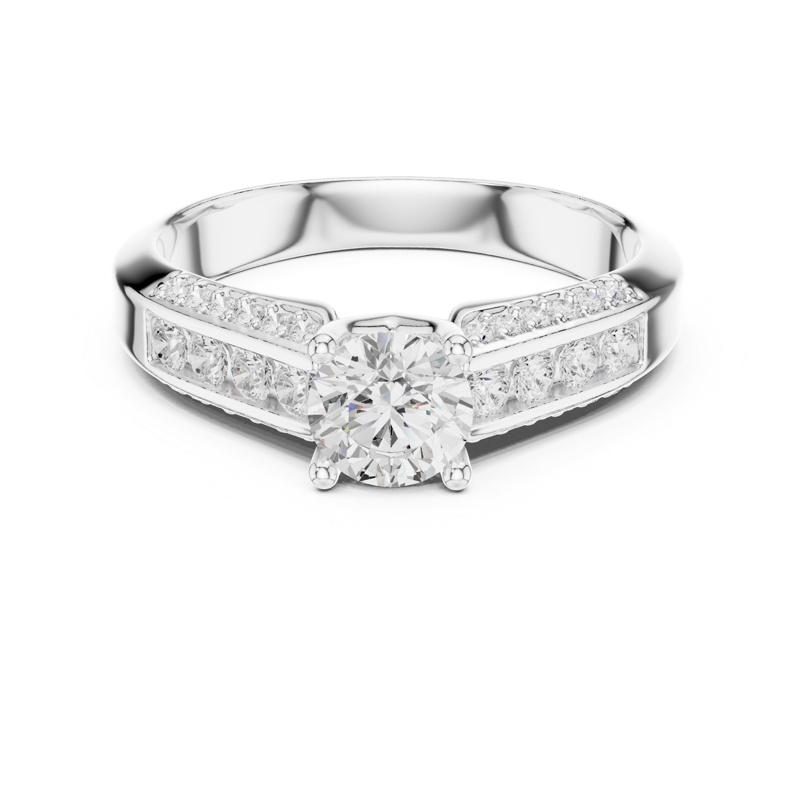 Channel Set Diamond Engagement Ring – Modern Round Solitaire Bridal Ring