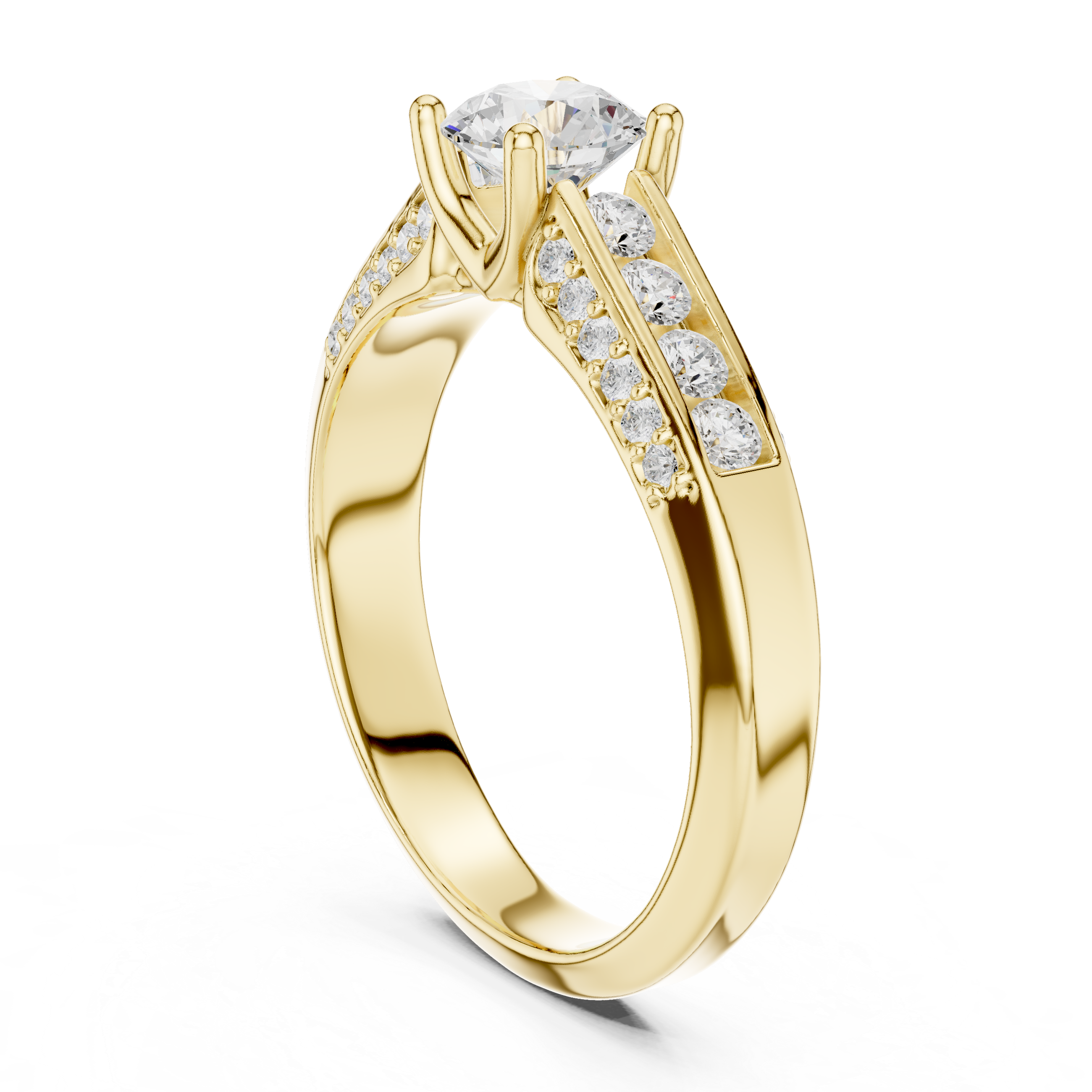 Channel Set Diamond Engagement Ring – Modern Round Solitaire Bridal Ring