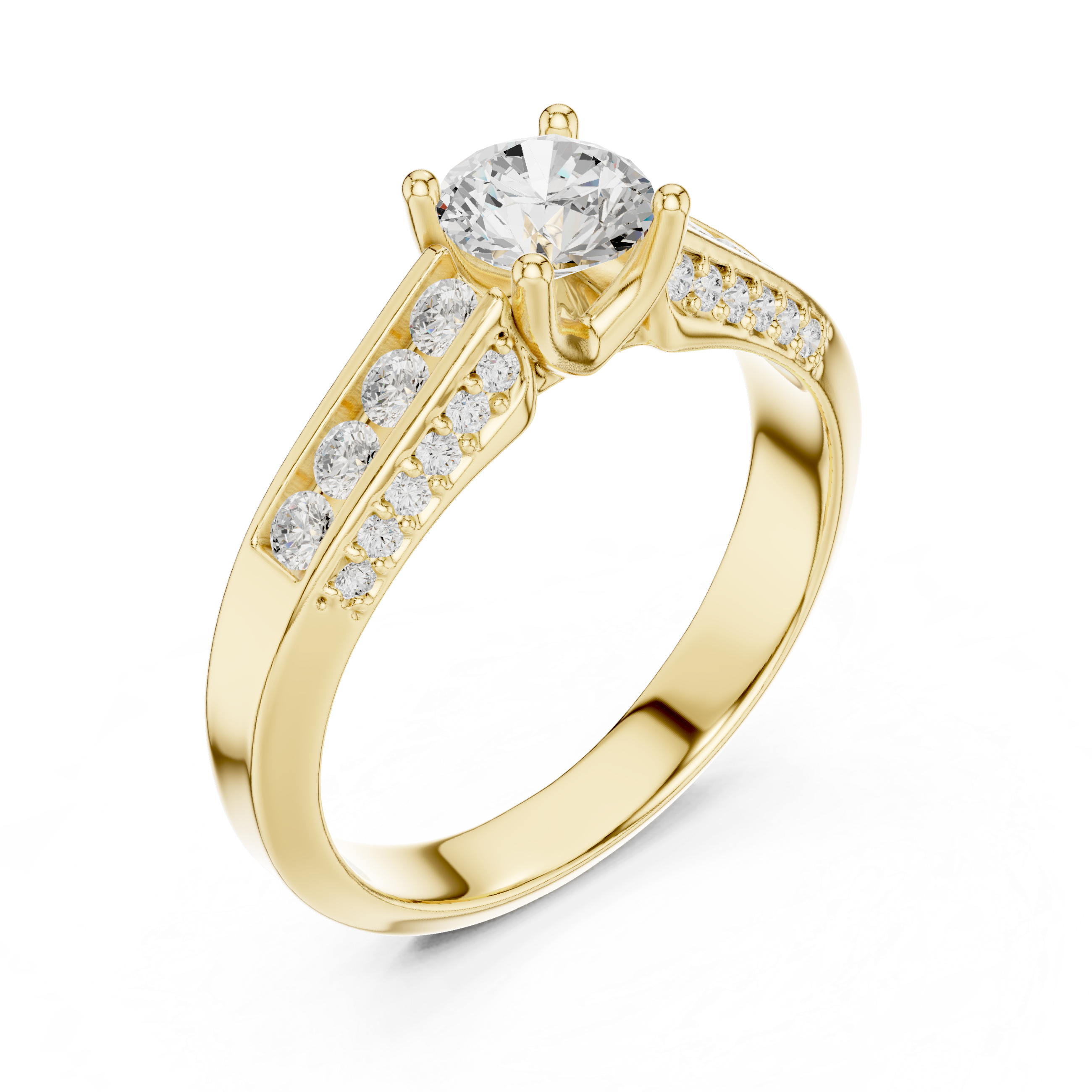 Channel Set Diamond Engagement Ring – Modern Round Solitaire Bridal Ring