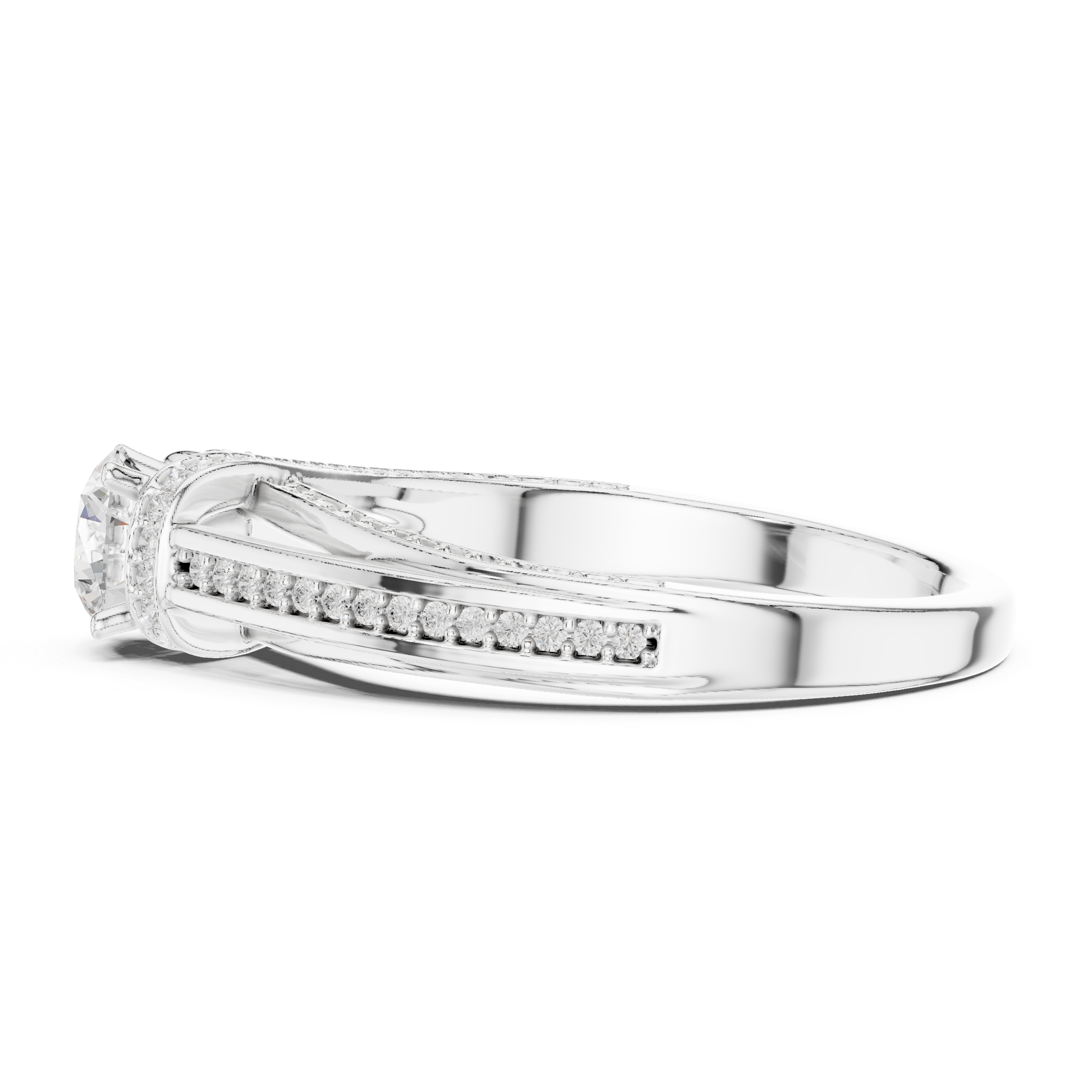 Twisted Split Shank Halo Engagement Ring – Round Cut Pavé Diamond Bridal Ring