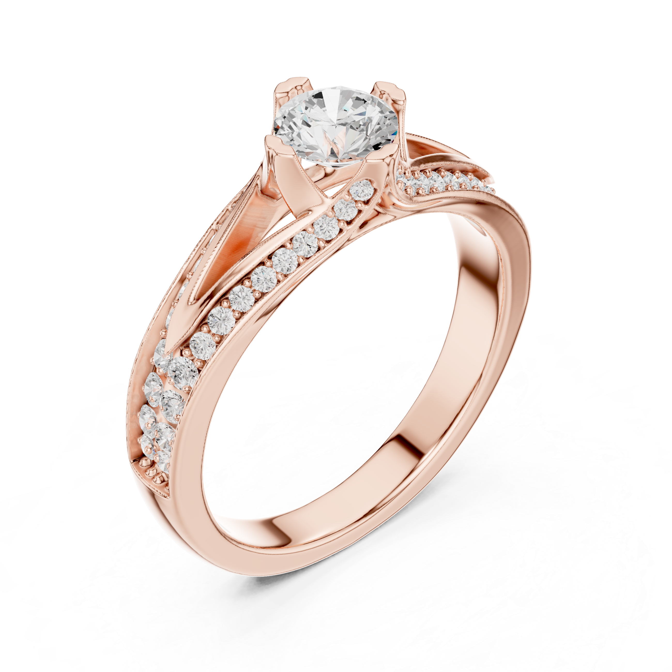 Split Shank Pavé Diamond Engagement Ring – Modern Round Solitaire Bridal Ring