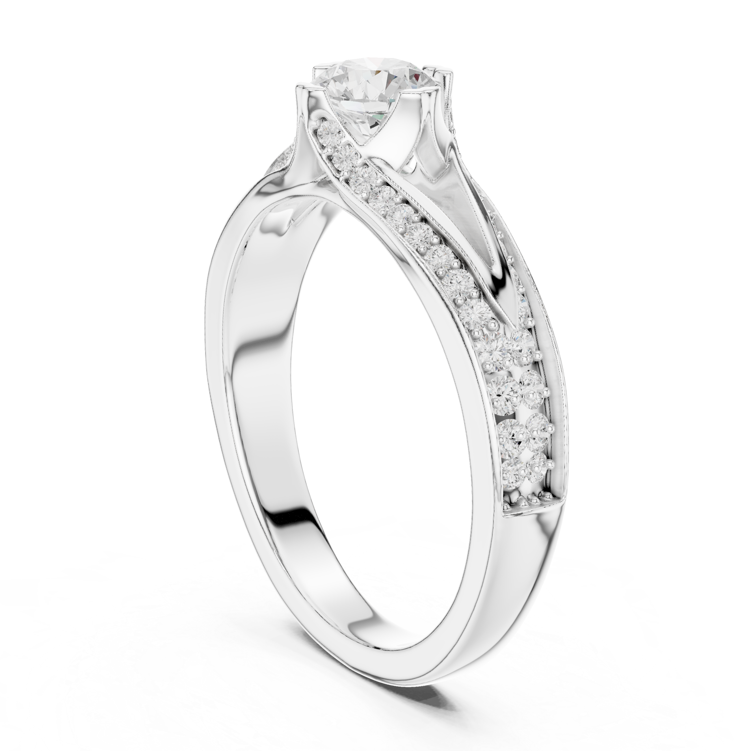 Split Shank Pavé Diamond Engagement Ring – Modern Round Solitaire Bridal Ring