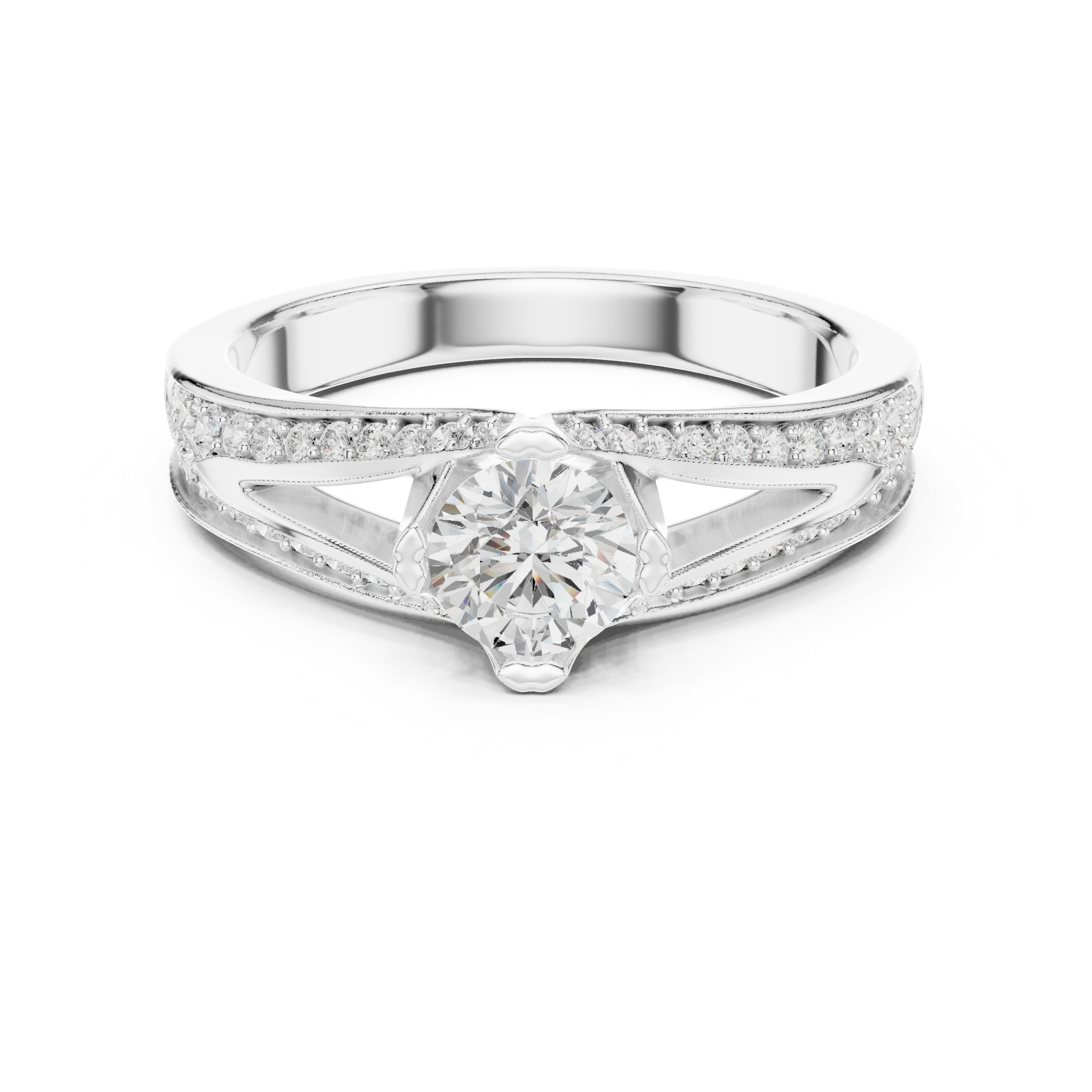 Split Shank Pavé Diamond Engagement Ring – Modern Round Solitaire Bridal Ring