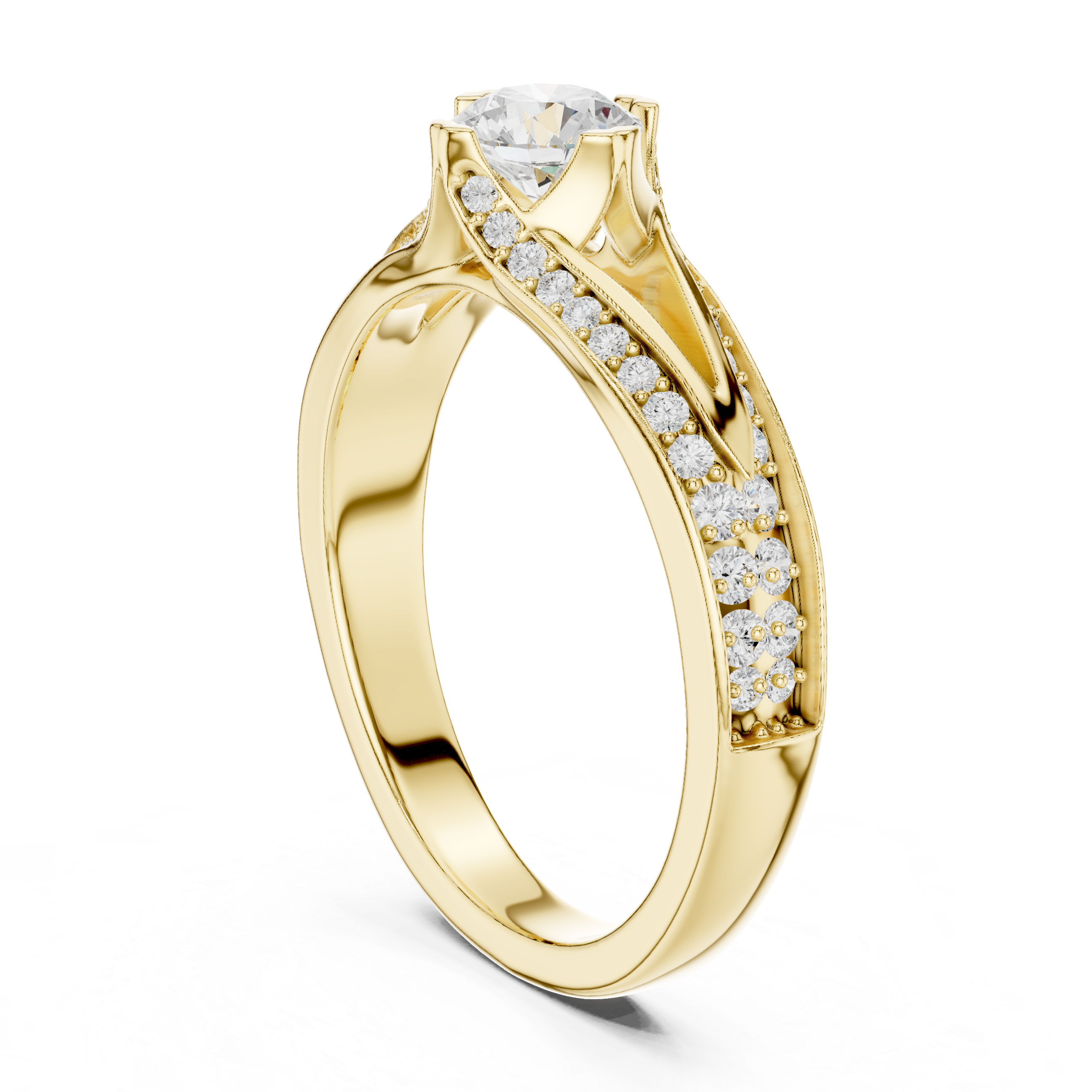 Split Shank Pavé Diamond Engagement Ring – Modern Round Solitaire Bridal Ring