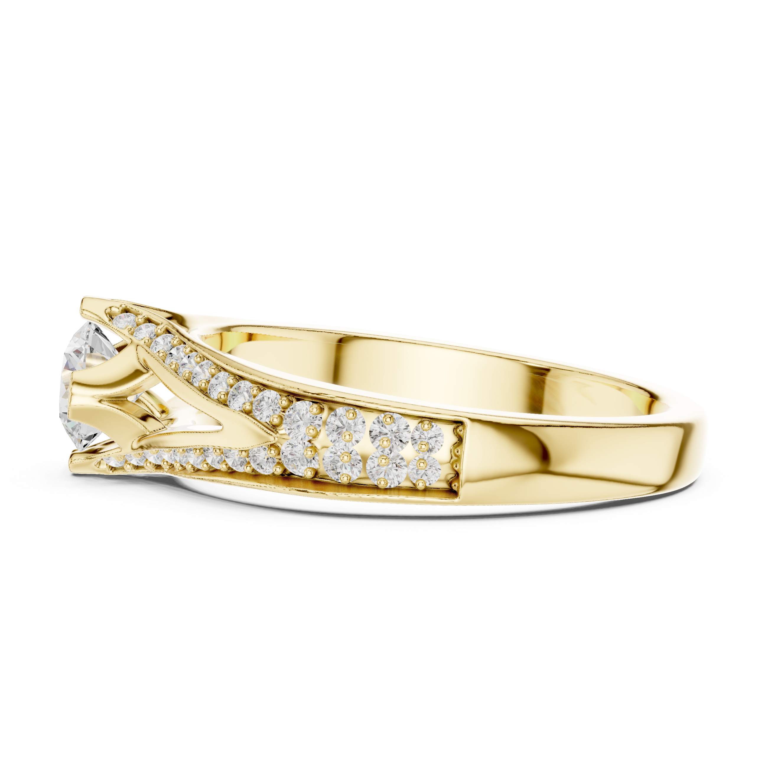 Split Shank Pavé Diamond Engagement Ring – Modern Round Solitaire Bridal Ring