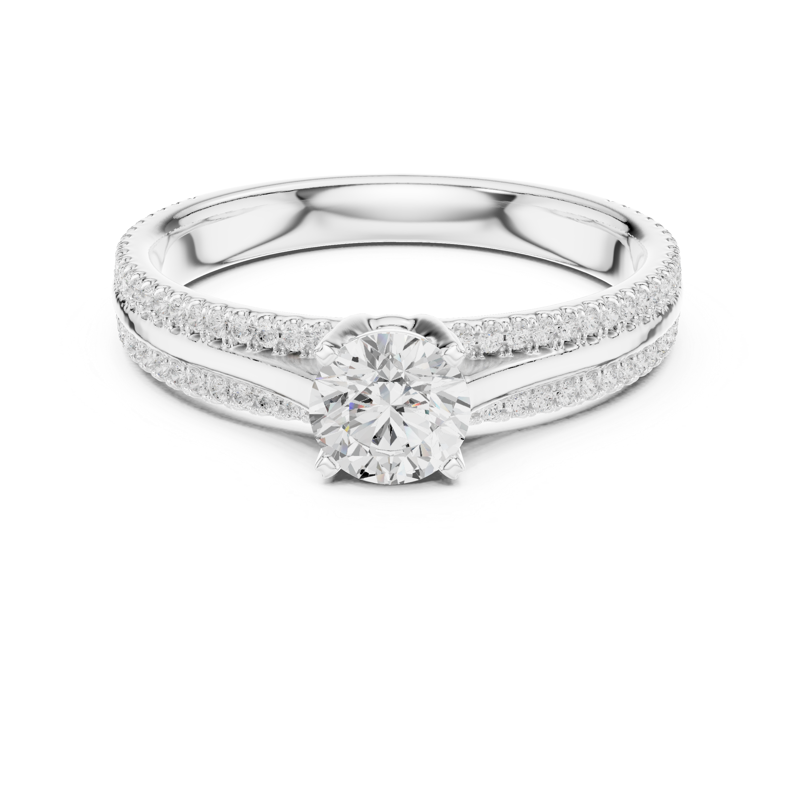 Double Row Pavé Diamond Engagement Ring – Round Solitaire Cathedral Ring