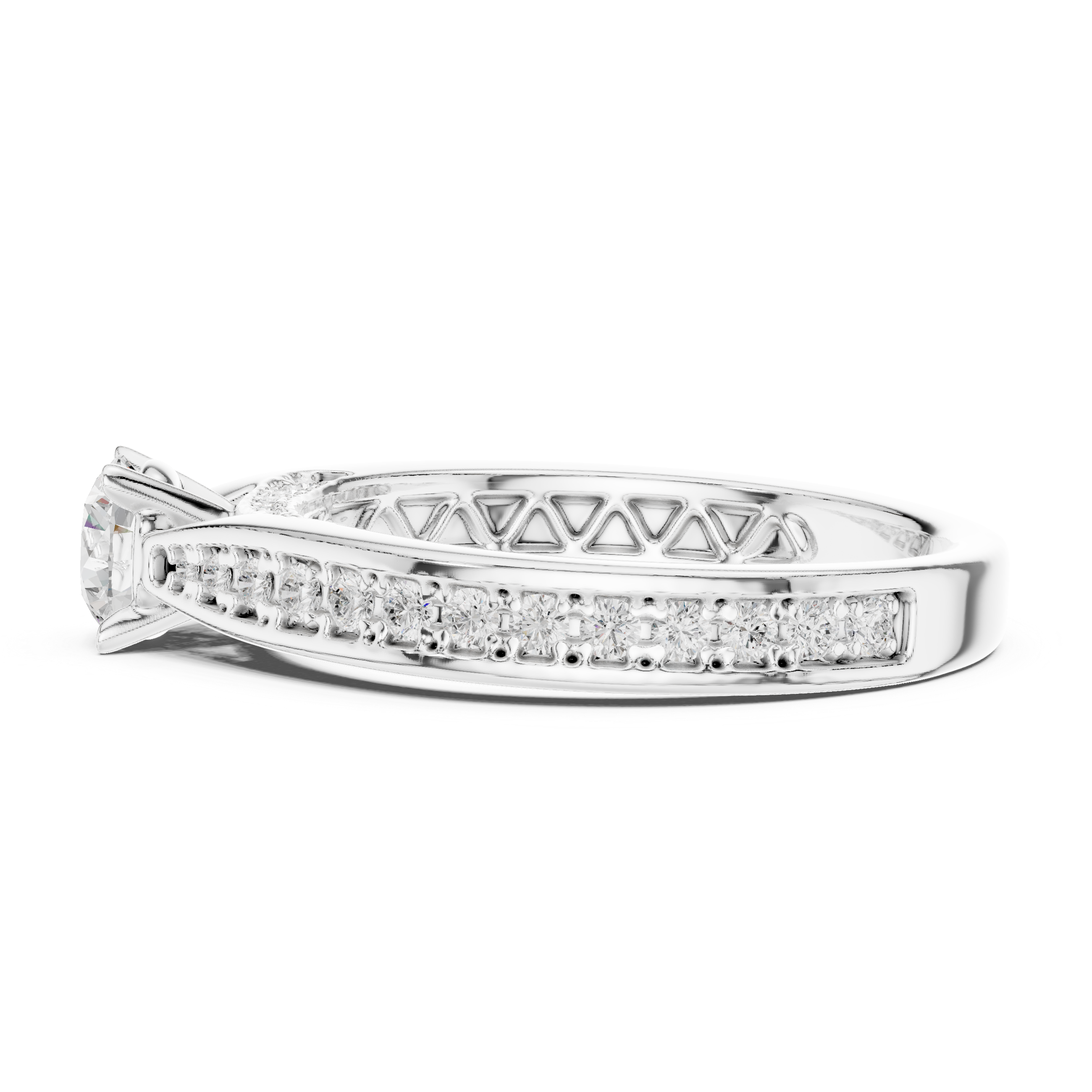 Classic Pavé Diamond Engagement Ring – Round Solitaire Cathedral Band Ring