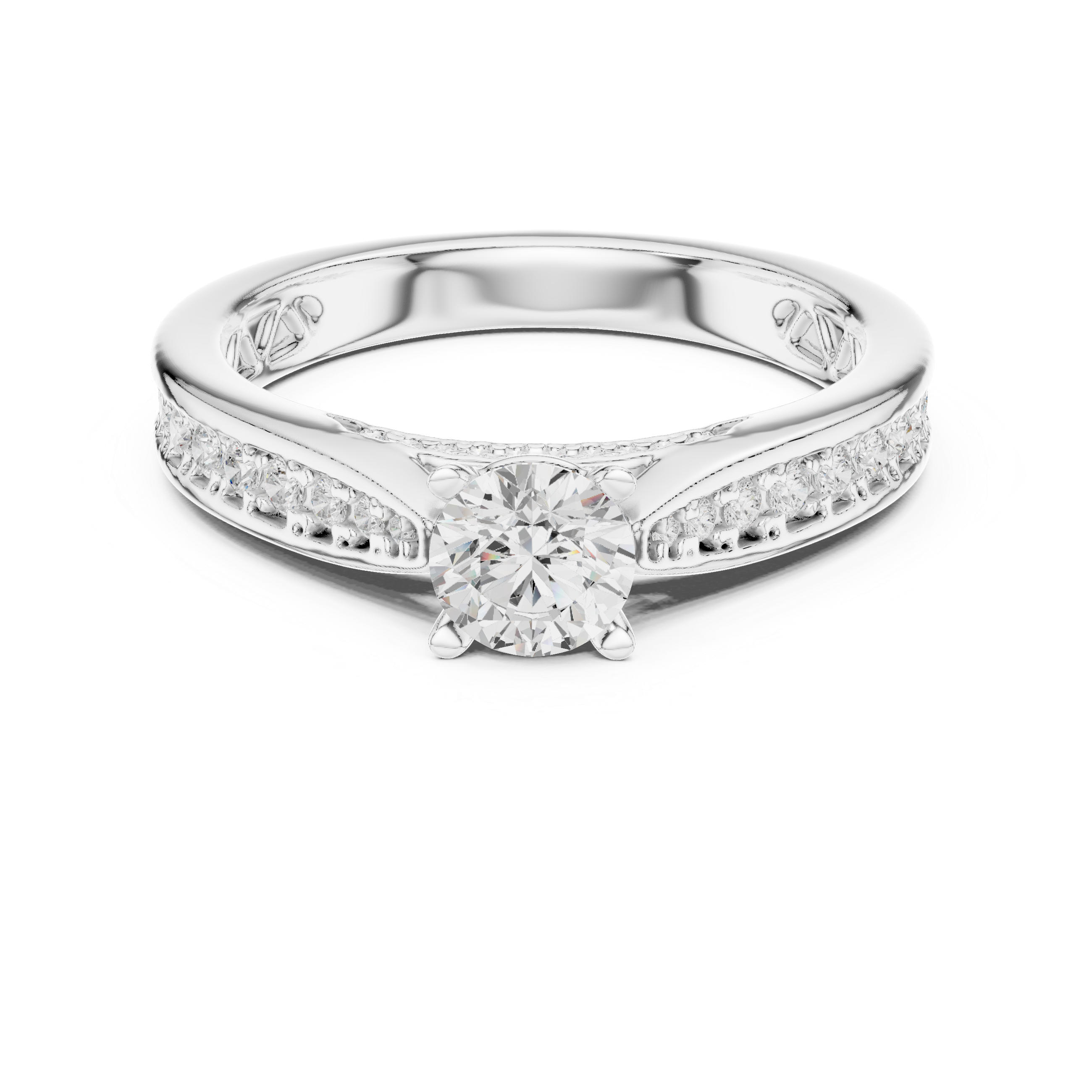 Classic Pavé Diamond Engagement Ring – Round Solitaire Cathedral Band Ring