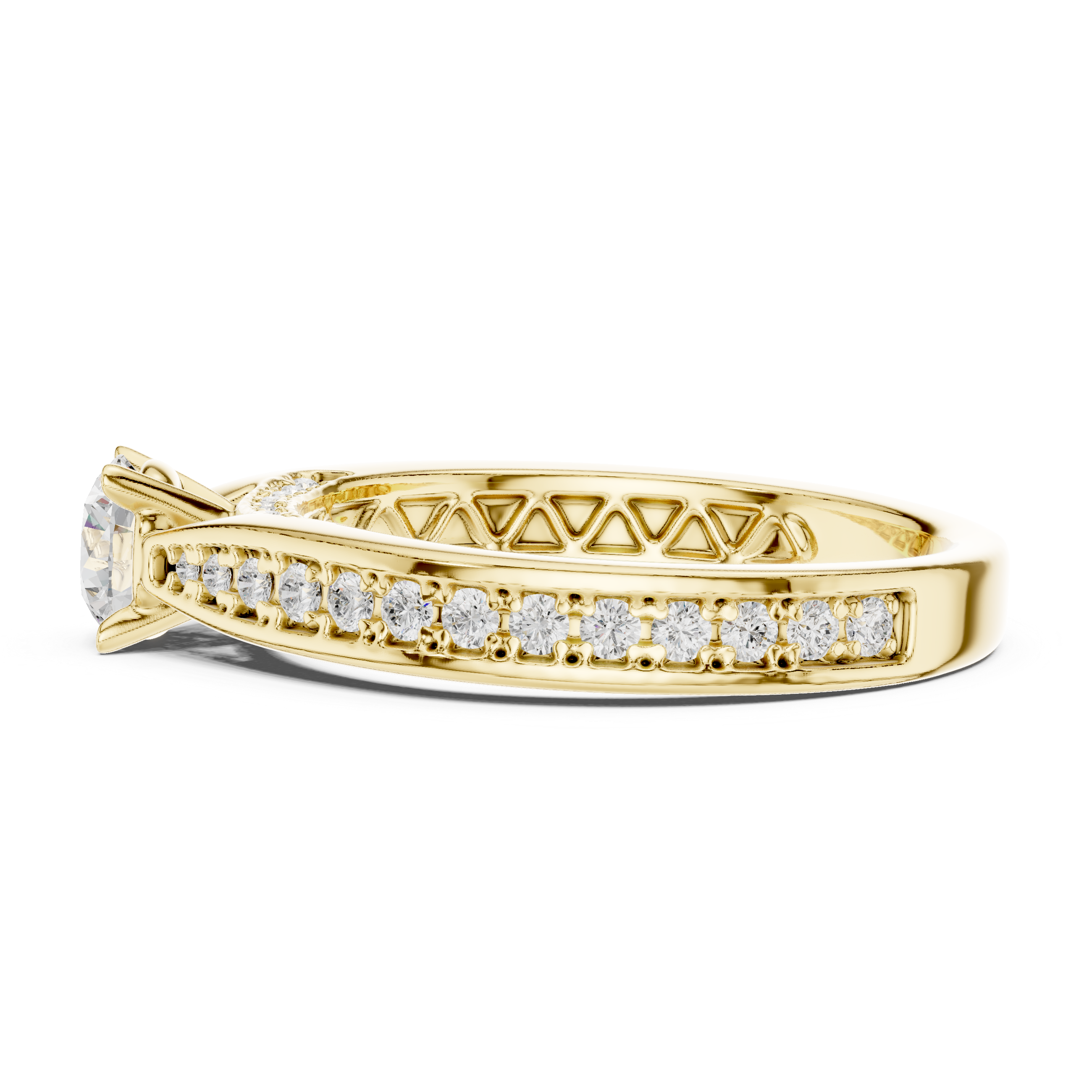 Classic Pavé Diamond Engagement Ring – Round Solitaire Cathedral Band Ring