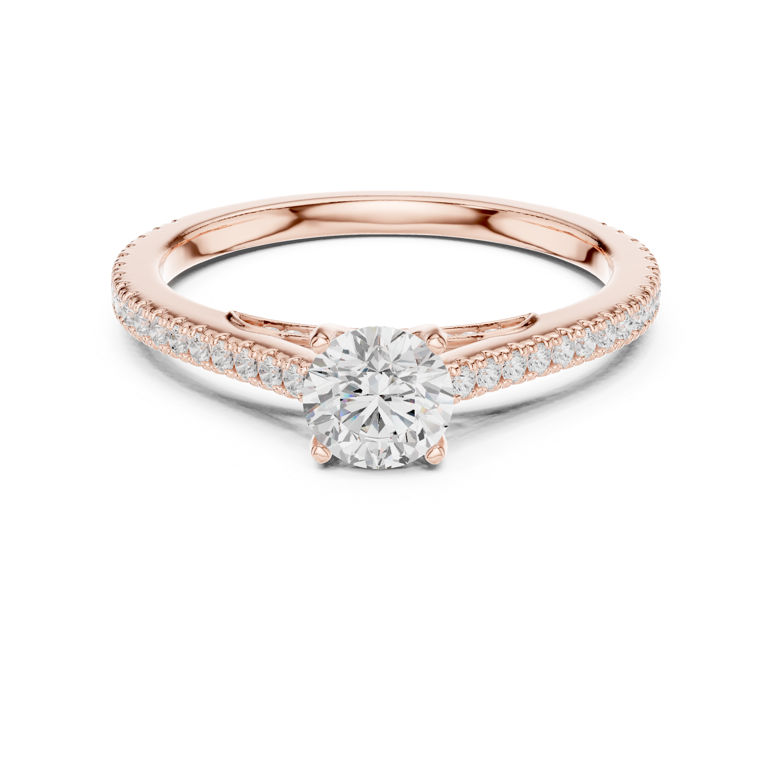 Minimalist Pavé Diamond Engagement Ring – Round Solitaire Cathedral Ring