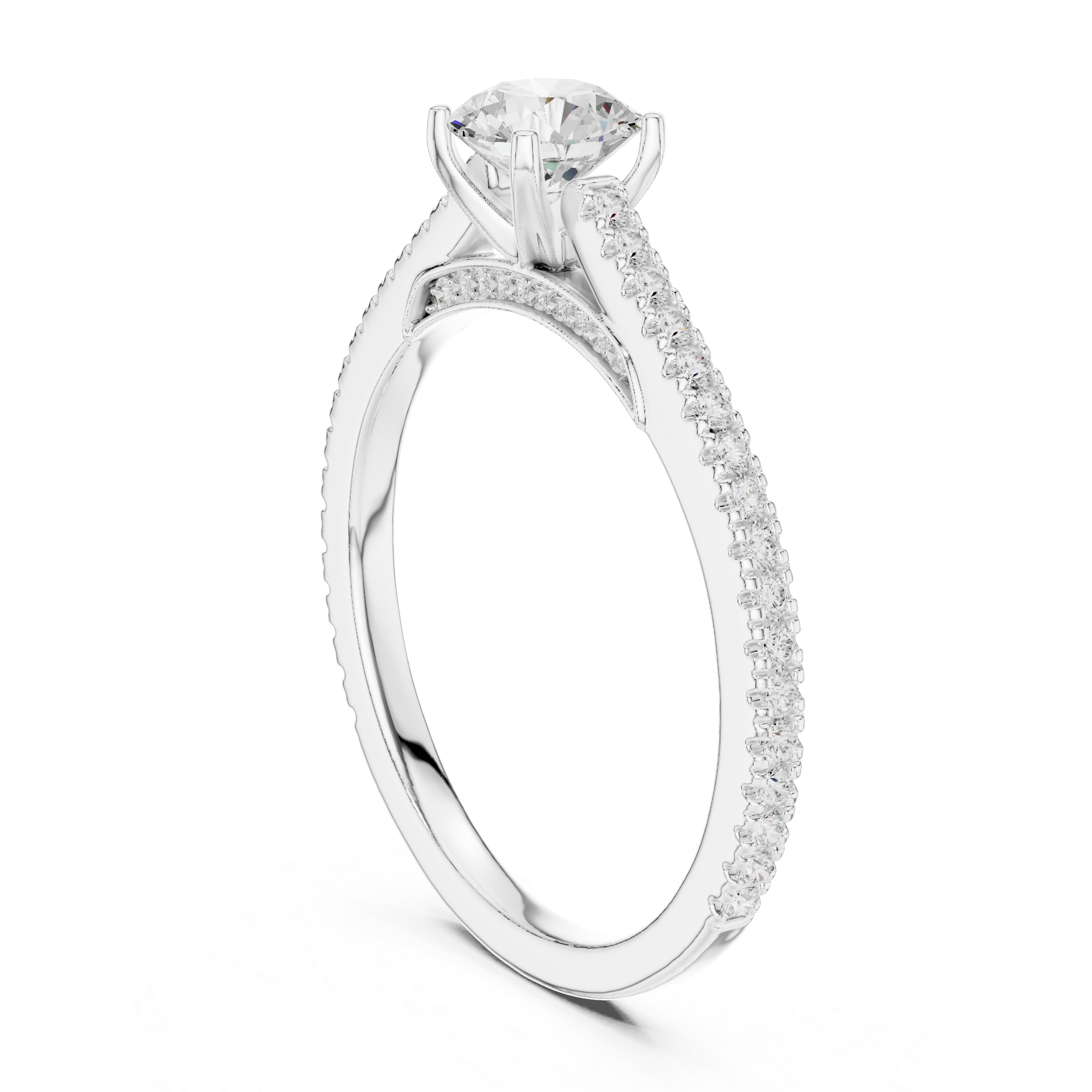 Minimalist Pavé Diamond Engagement Ring – Round Solitaire Cathedral Ring