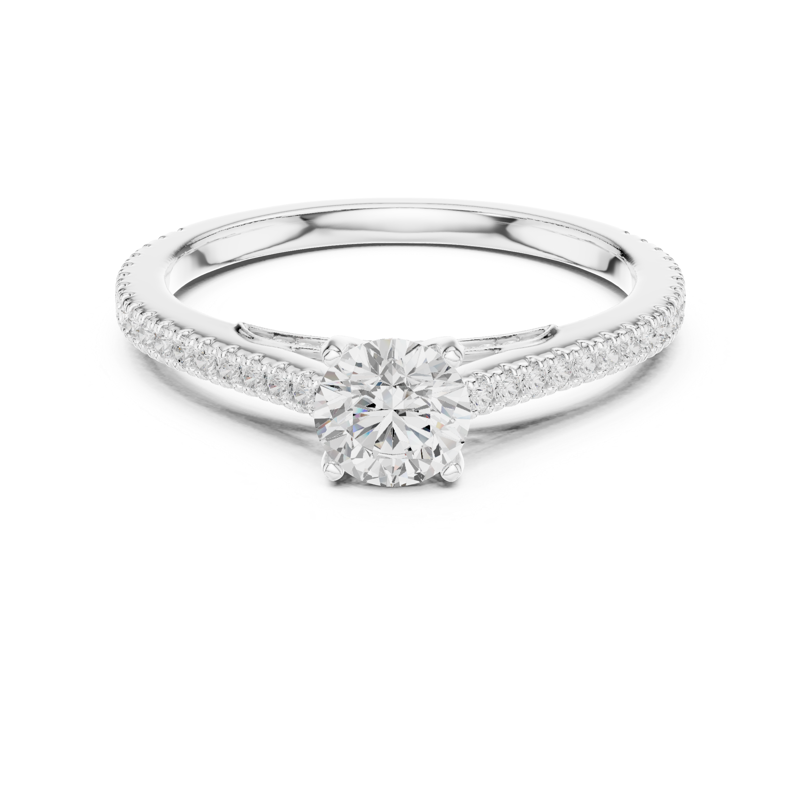 Minimalist Pavé Diamond Engagement Ring – Round Solitaire Cathedral Ring
